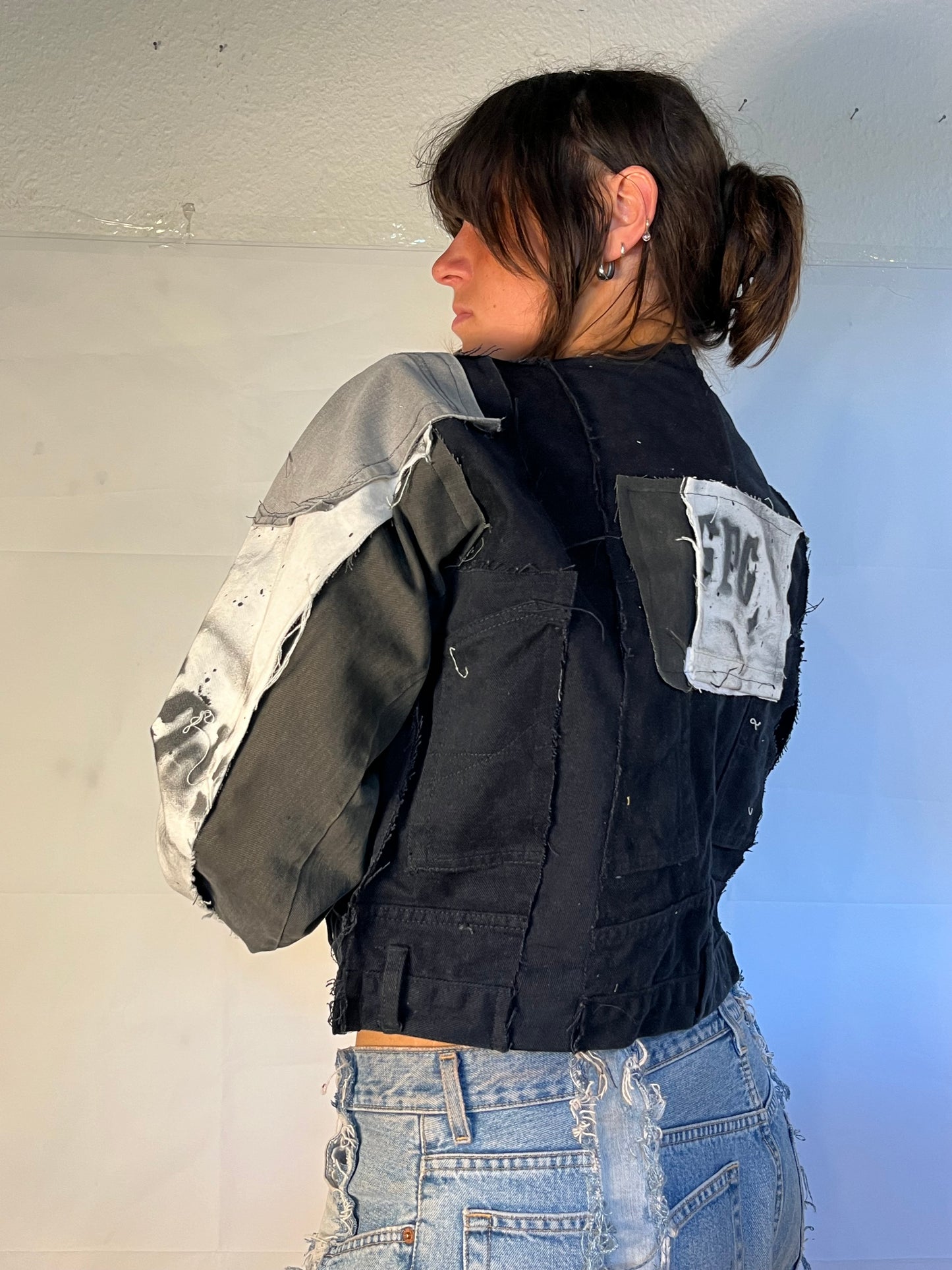 BIKER DENIM BLACK/WHITE SPG JACKET