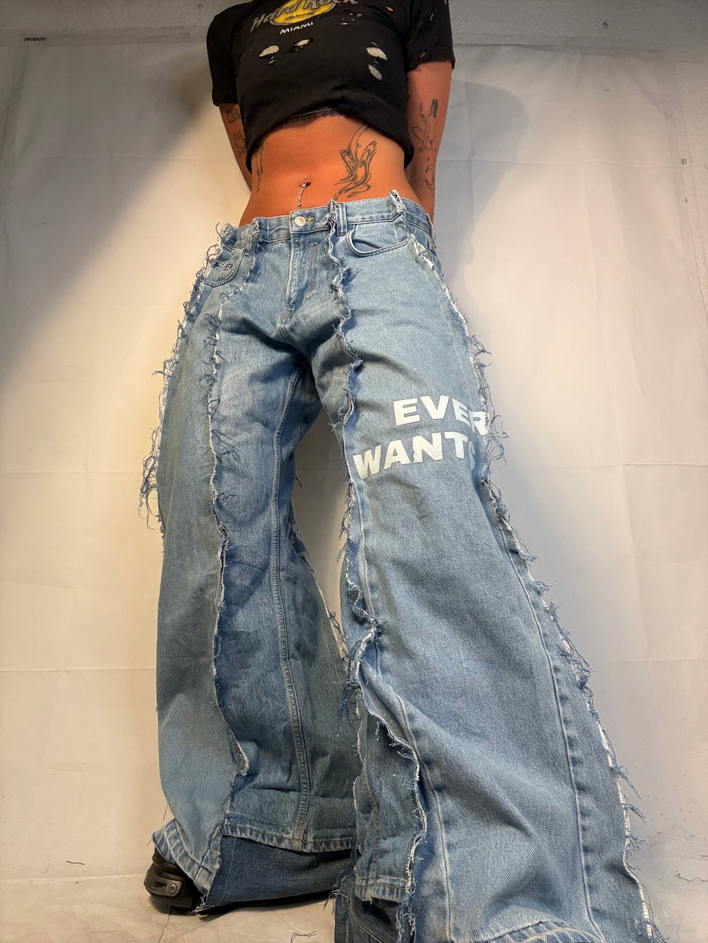 BAGGY OVERSIZE LIGHT DENIM W TEXT DETAIL SPG PANTS