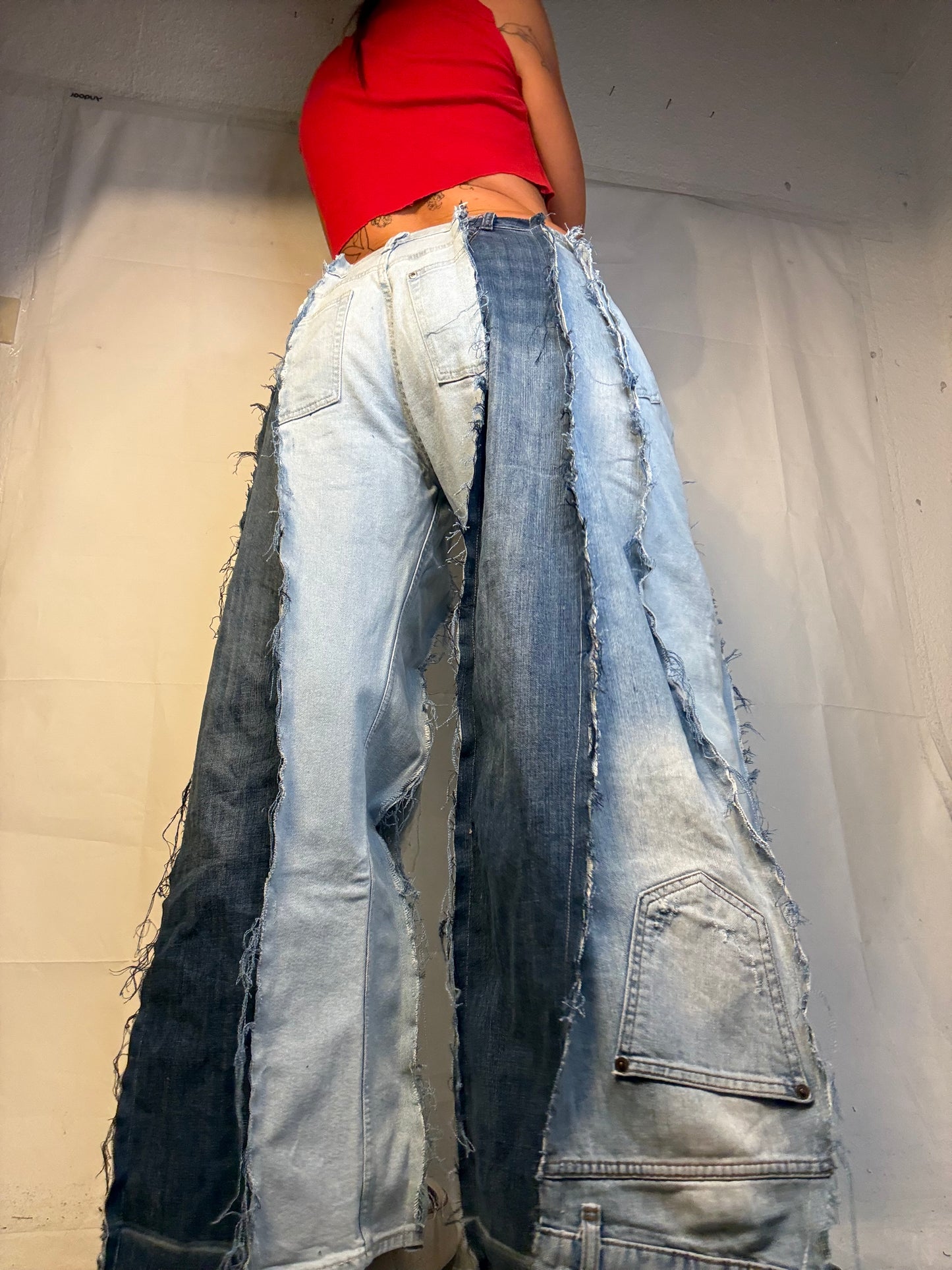 BAGGY RIPPED LIGHT DENIM SPG PANTS