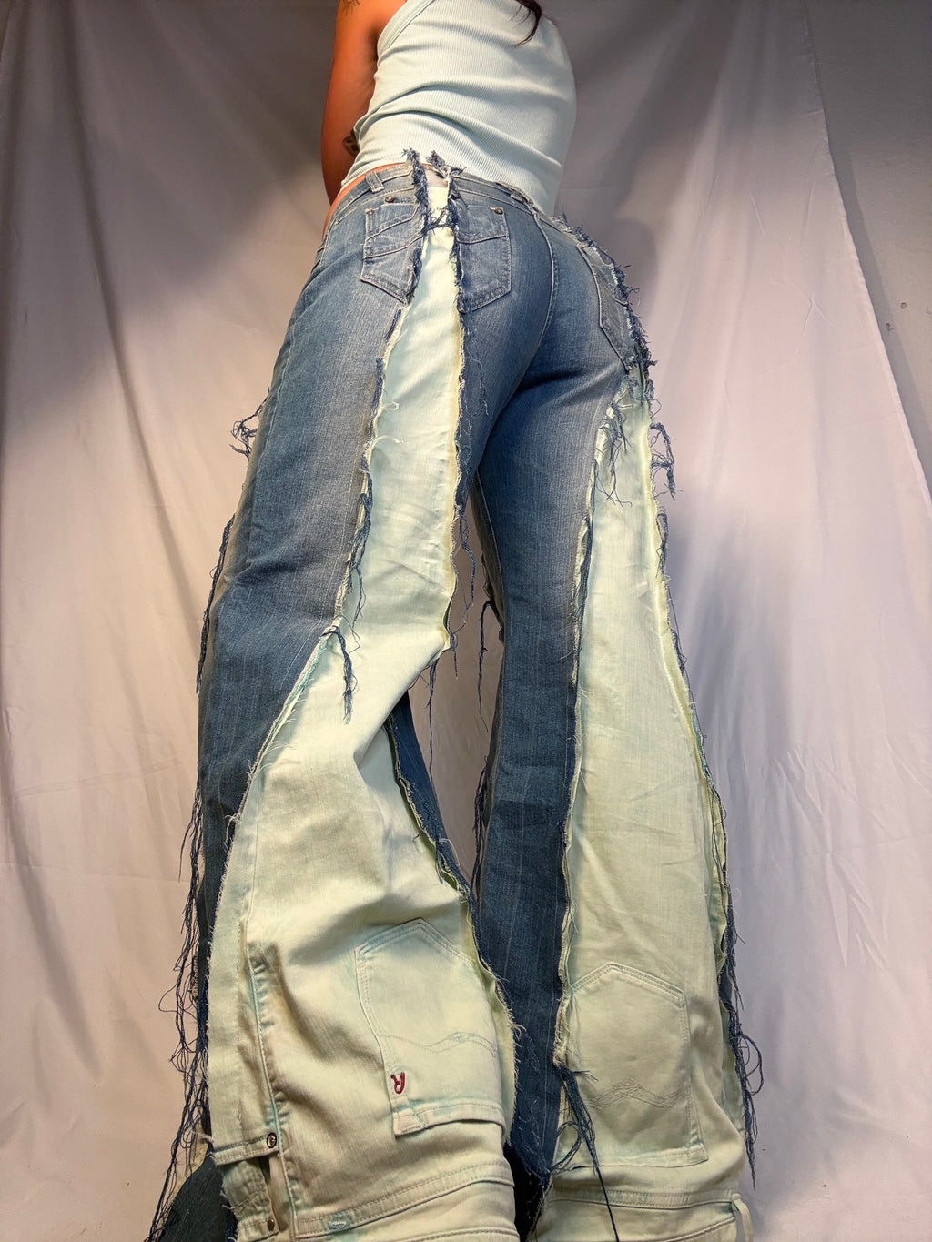 FLARED BLEACHED NEON GREEN / DENIM SPG PANTS
