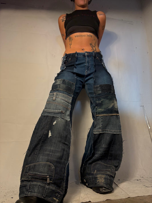 FLARED PATCHED DENIM SPG PANTS