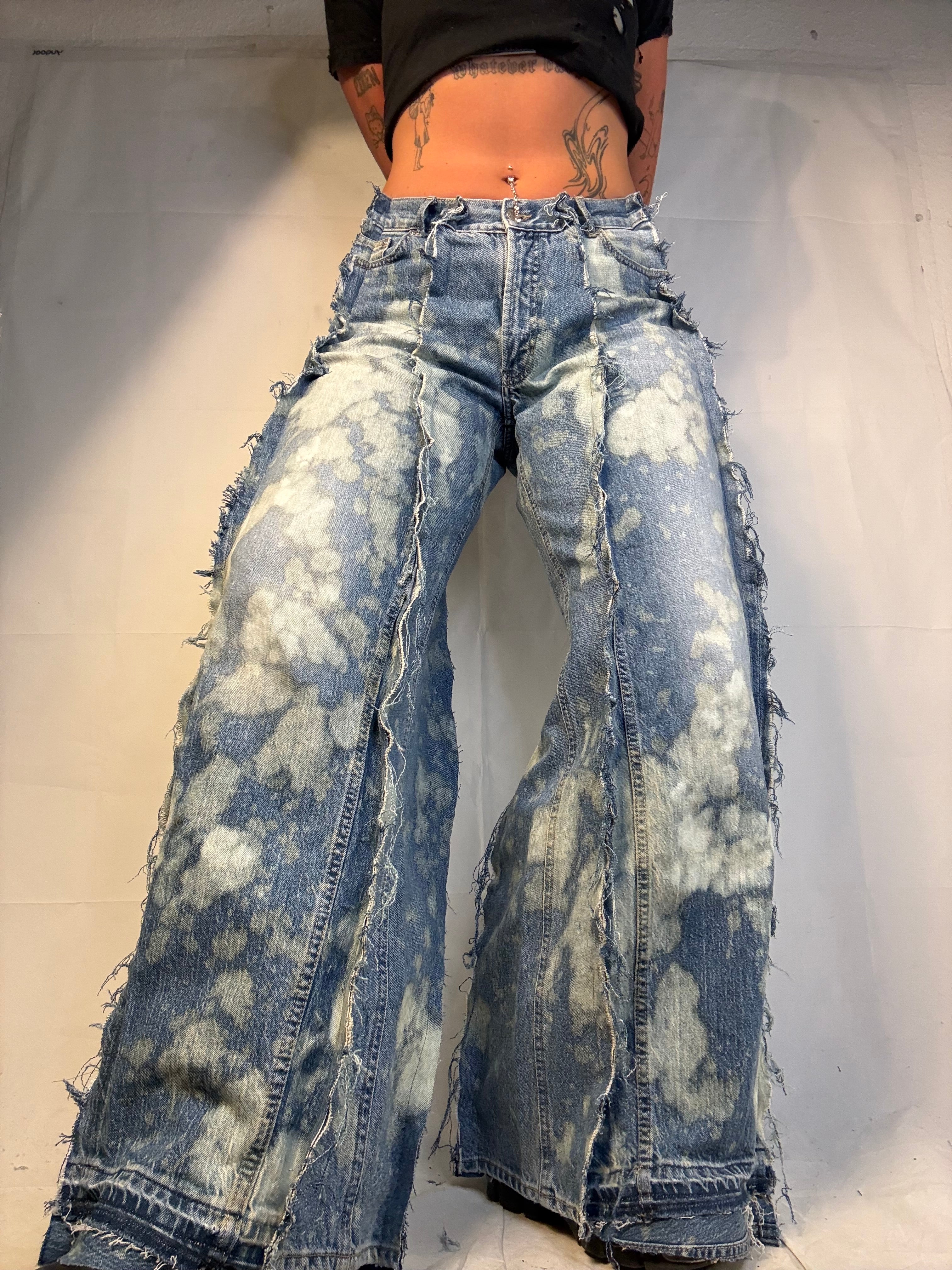 FLARED BLEACHED DENIM SPG PANTS