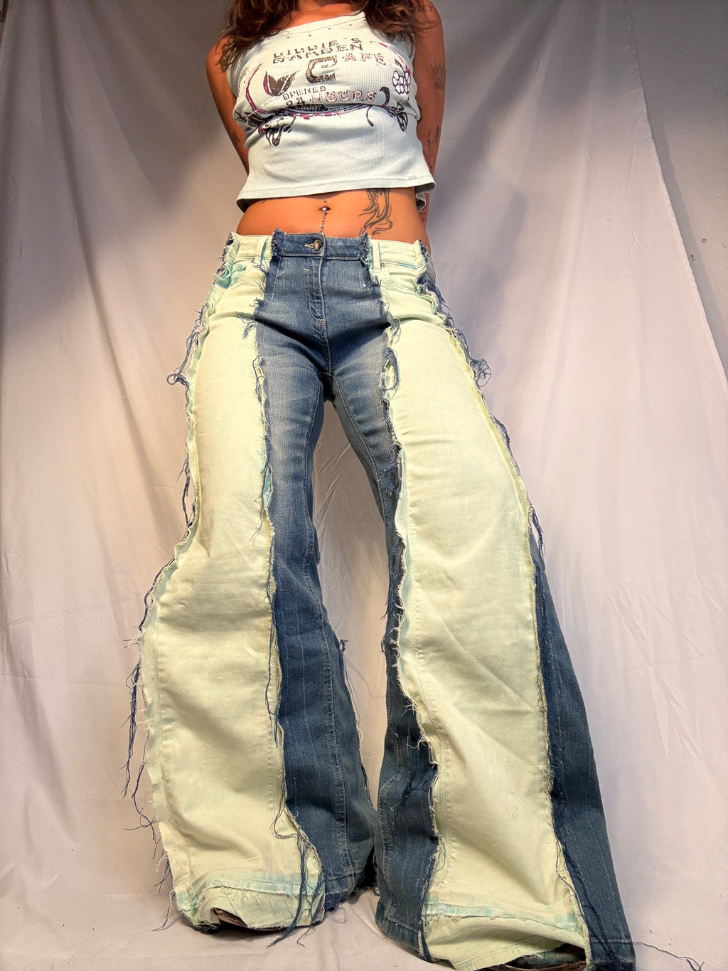 FLARED BLEACHED NEON GREEN / DENIM SPG PANTS