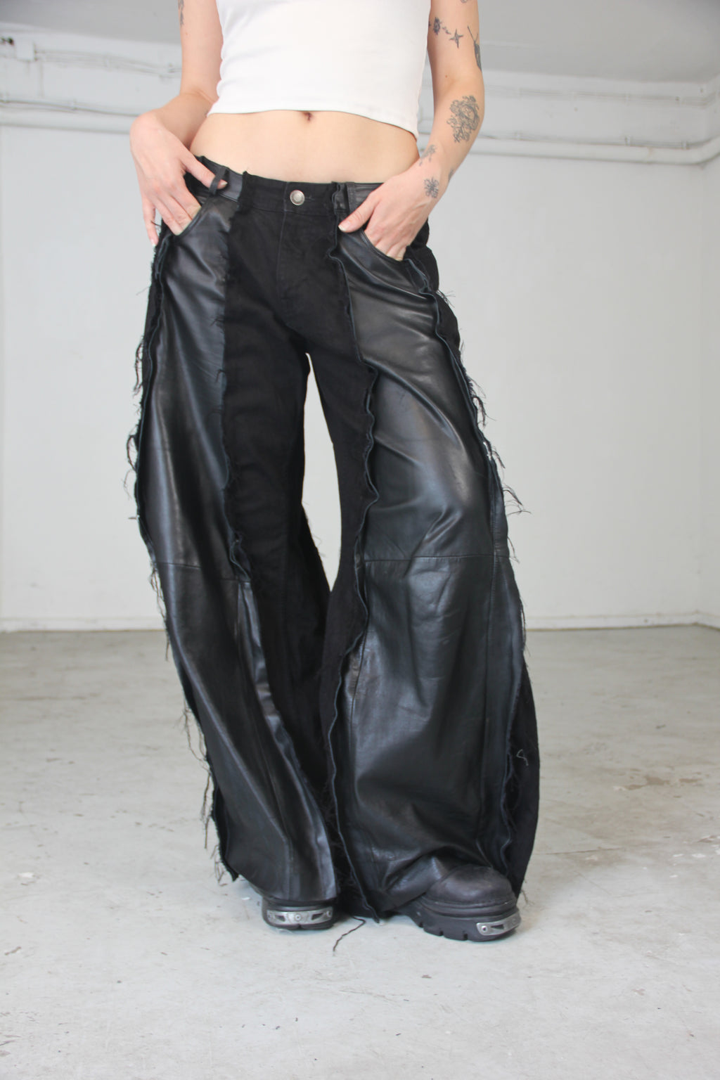 BAGGY BLACK LEATHER/DENIM SPG PANTS