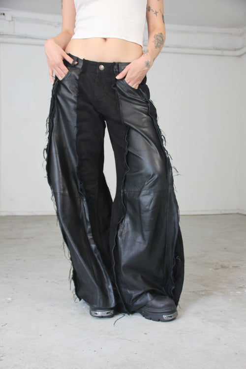 BAGGY BLACK LEATHER/DENIM SPG PANTS