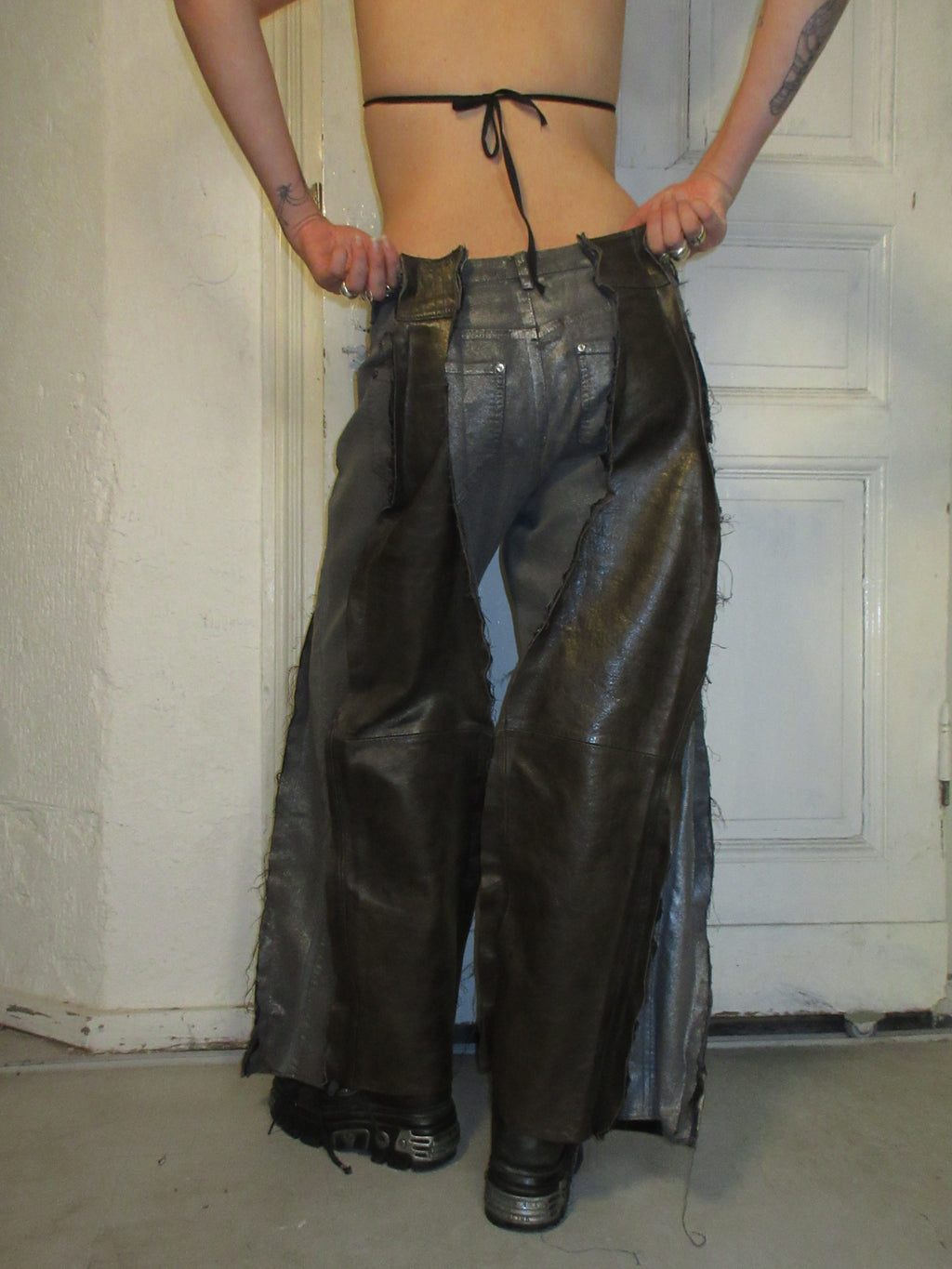 LIMITED EDITION LEATHER/ METALLIC DENIM SPG PANTS