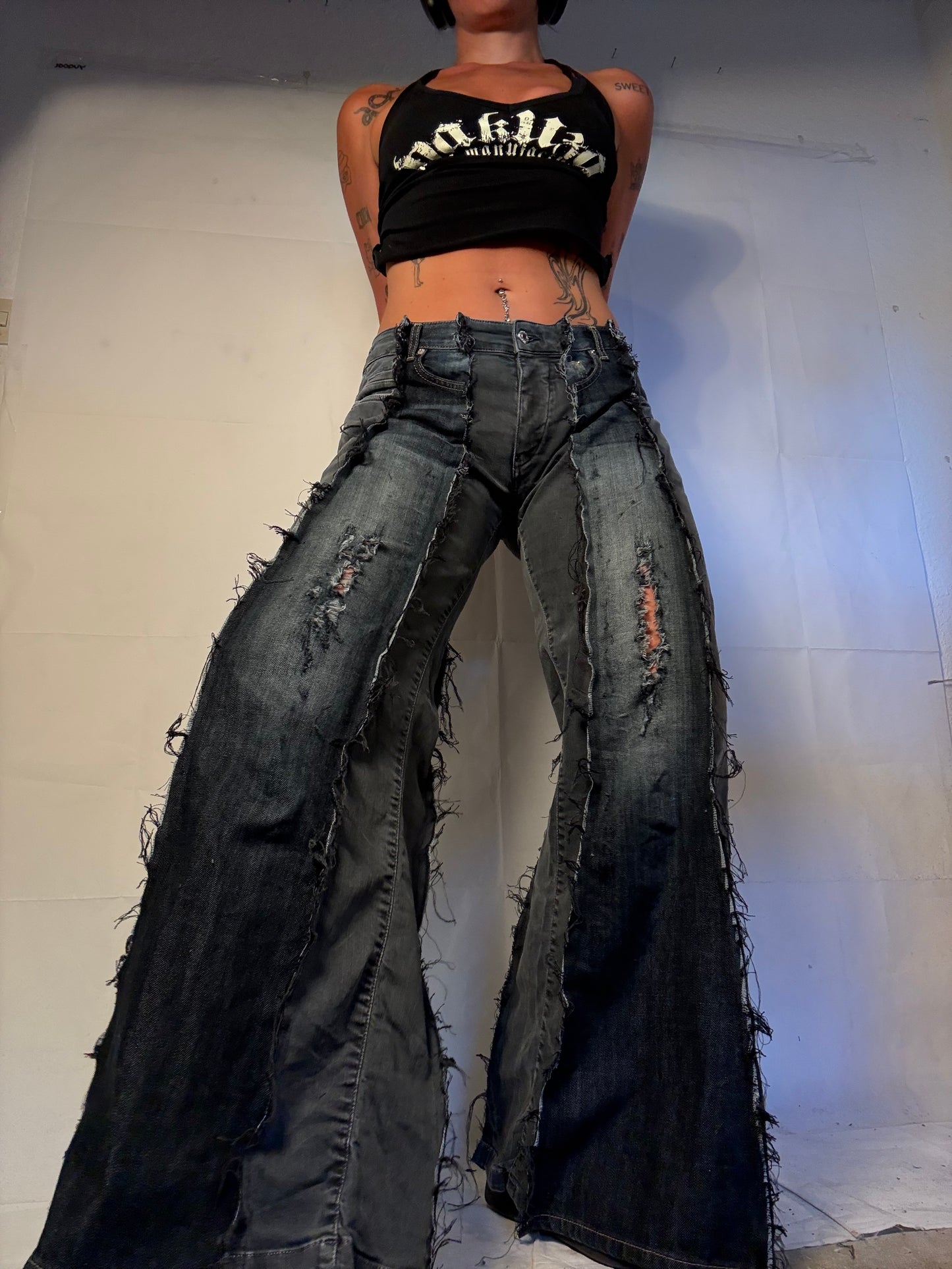 FLARED RIPPED GREY/DENIM SPG PANTS