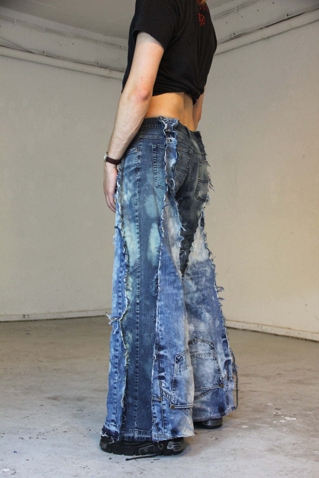 FLARED BLEACHED STAINED DENIM SPG PANTS