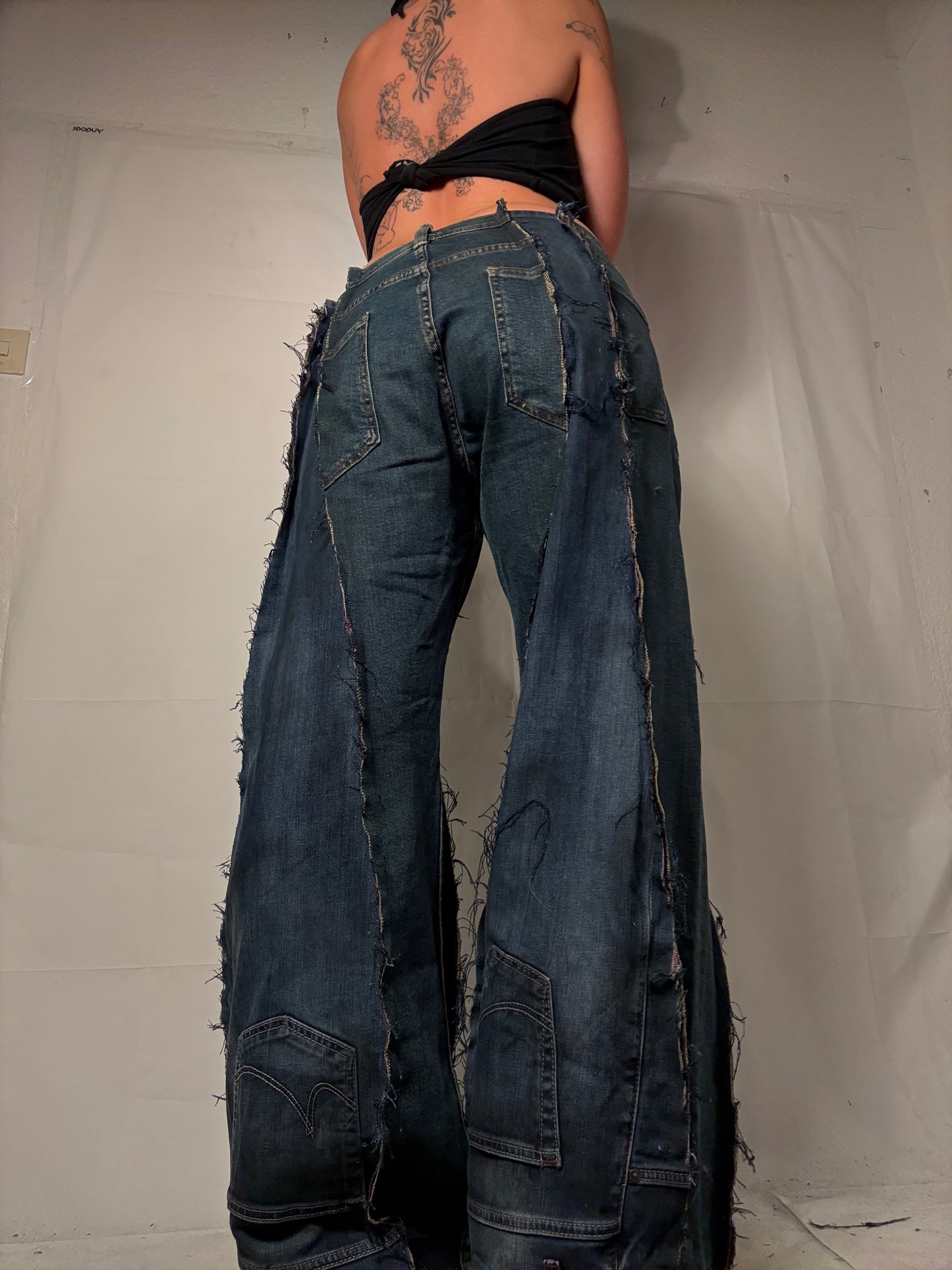 BAGGY STAINED WASHED DENIM SPG PANTS