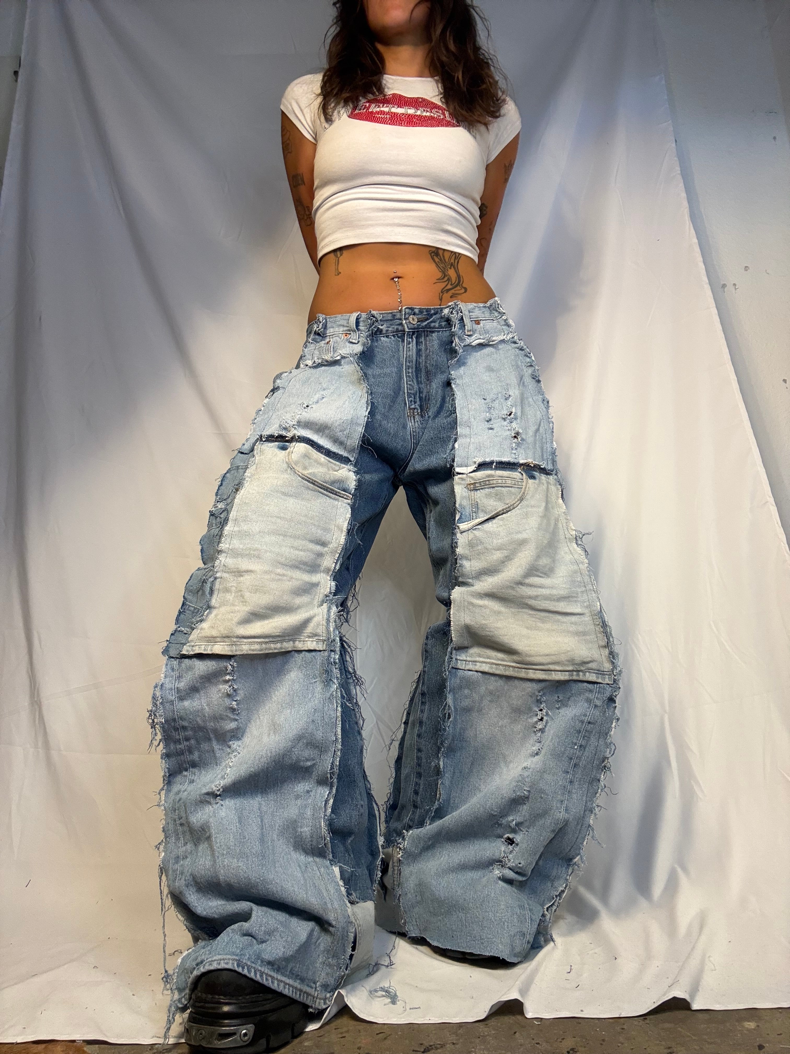 EXTRA BAGGY OVERSIZE PATCHED DENIM SPG PANTS