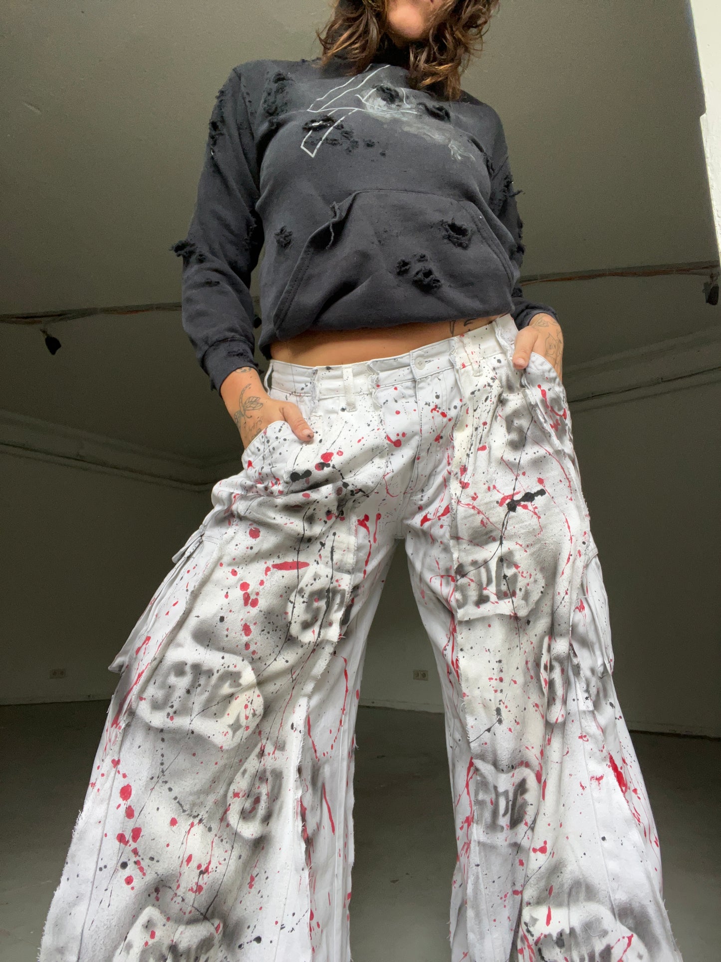 Extra Baggy Long White/Painted SPG Pants