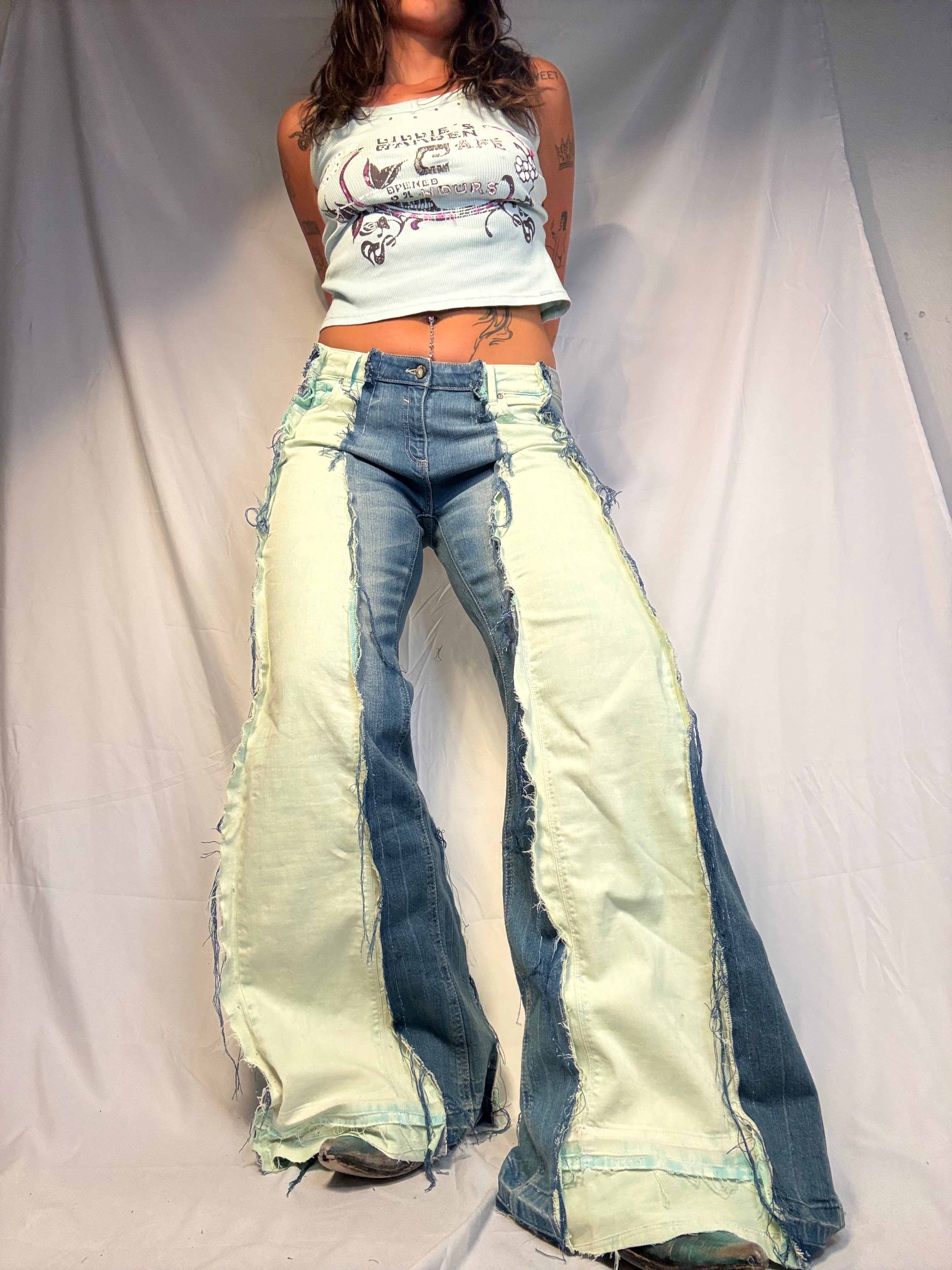 FLARED BLEACHED NEON GREEN / DENIM SPG PANTS