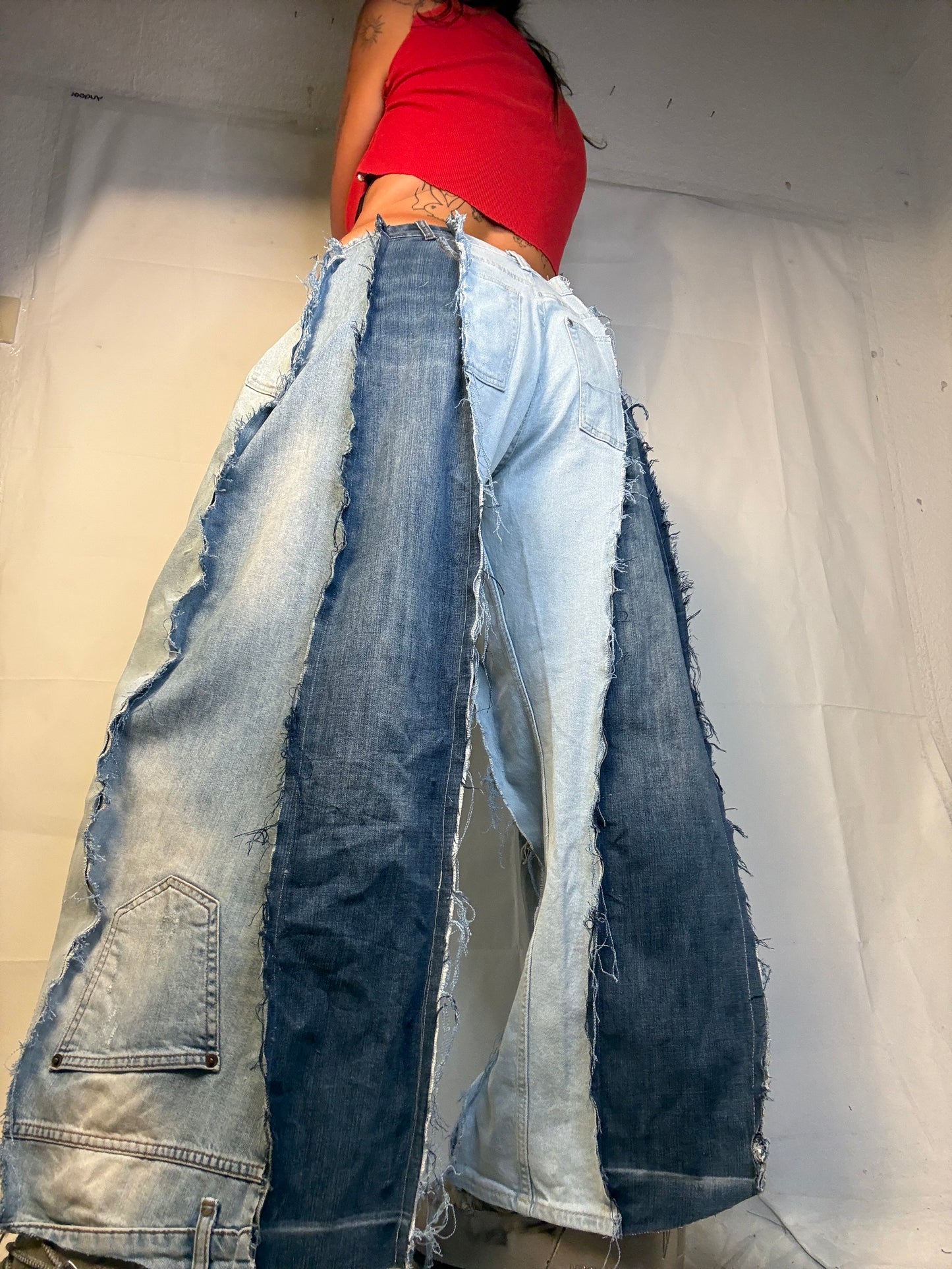 BAGGY RIPPED LIGHT DENIM SPG PANTS