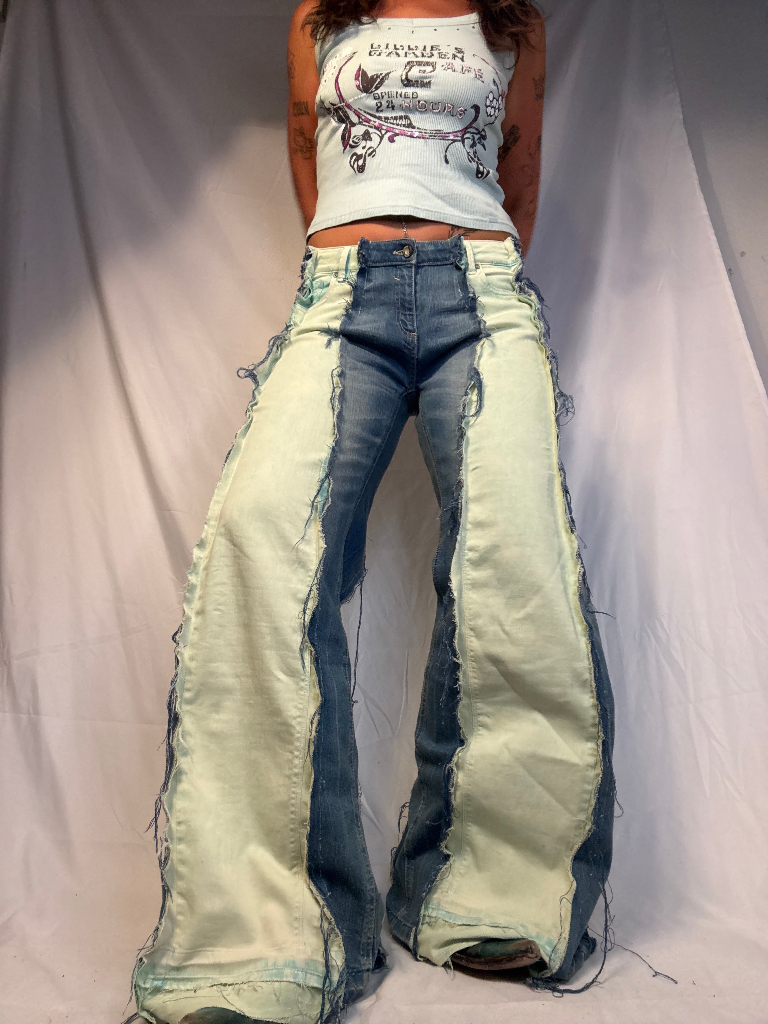 FLARED BLEACHED NEON GREEN / DENIM SPG PANTS