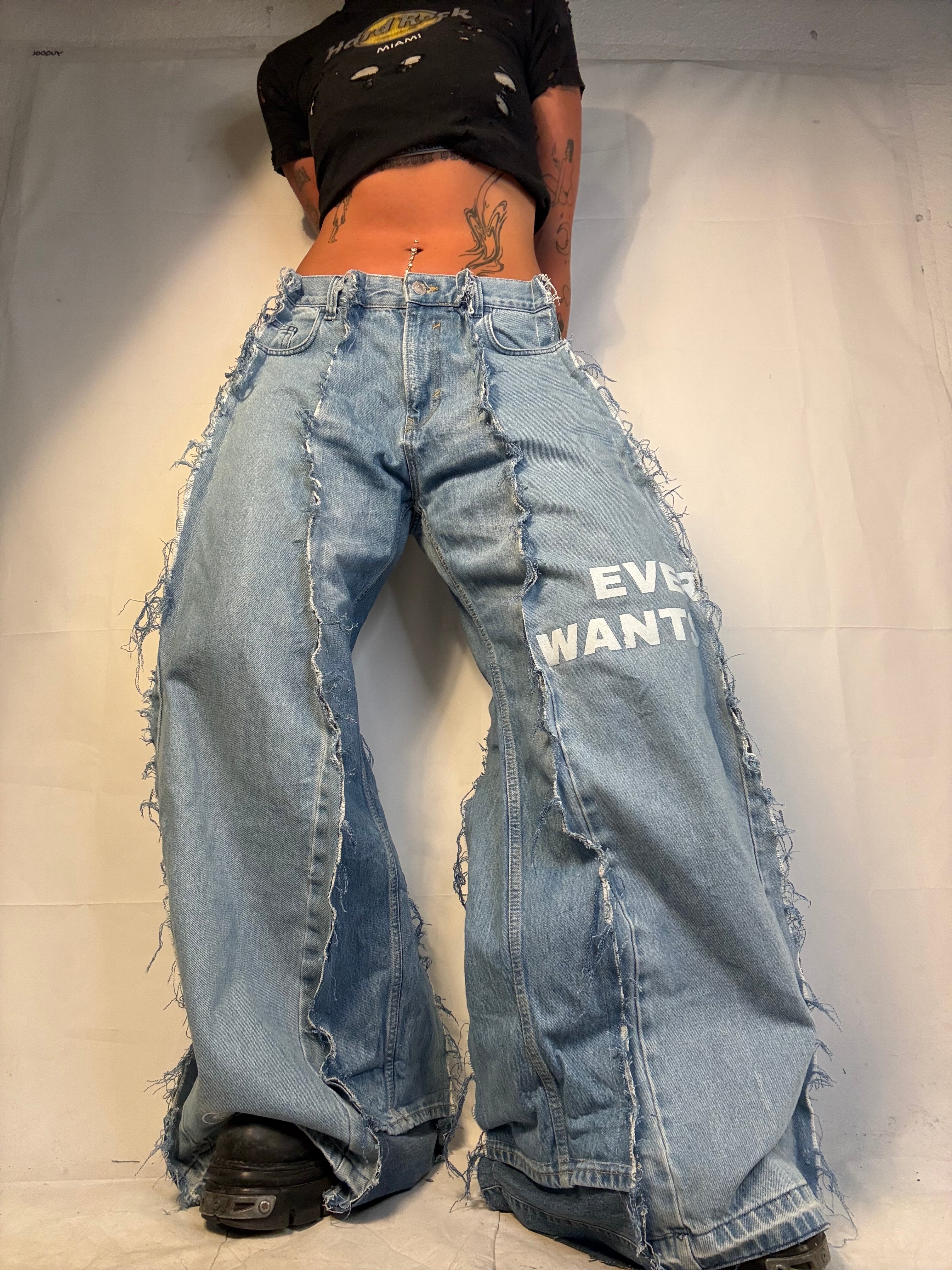 BAGGY OVERSIZE LIGHT DENIM W TEXT DETAIL SPG PANTS