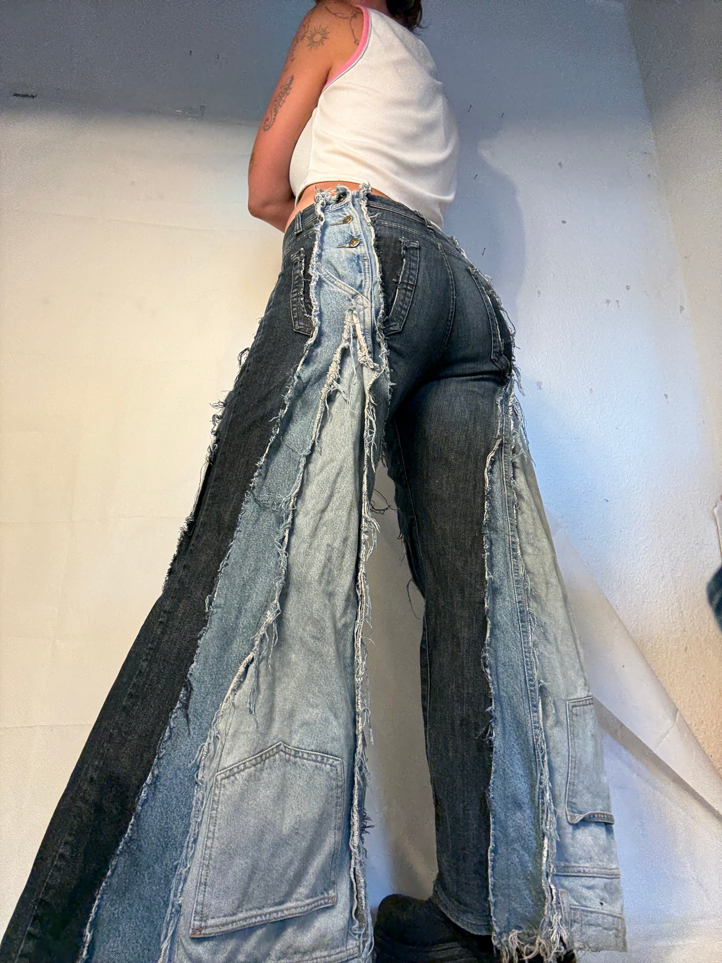 FLARED DOUBLE DENIM W BUTTON DETAILS SPG PANTS