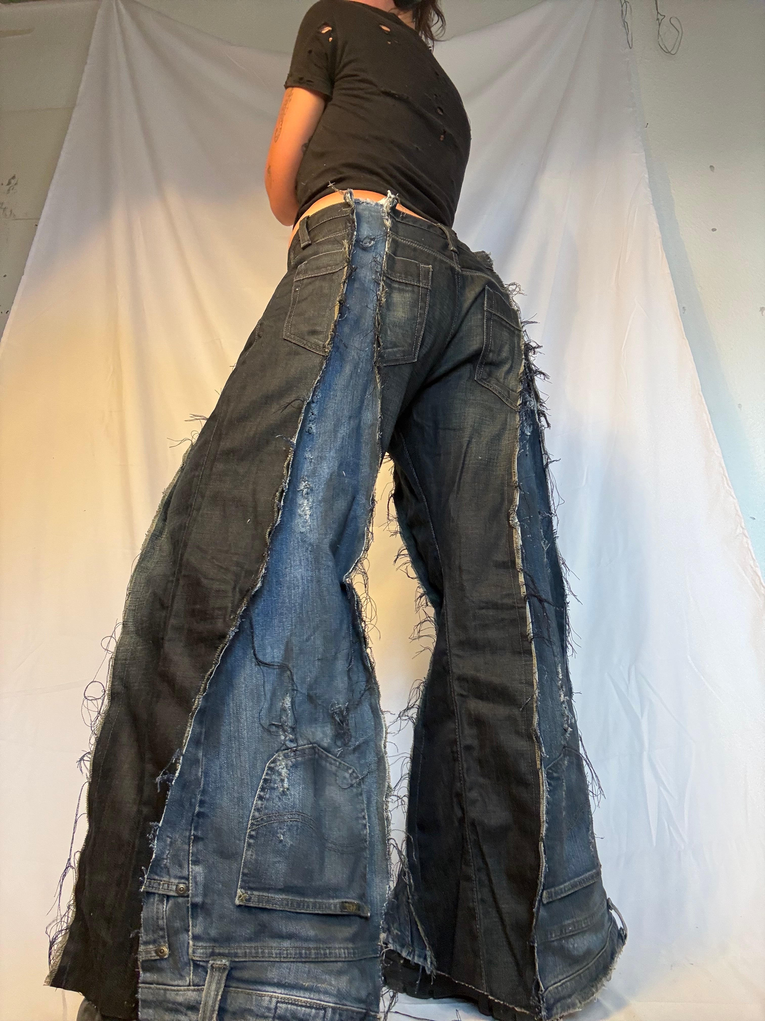 FLARED DISTRESSED DARK DENIM SPG PANTS
