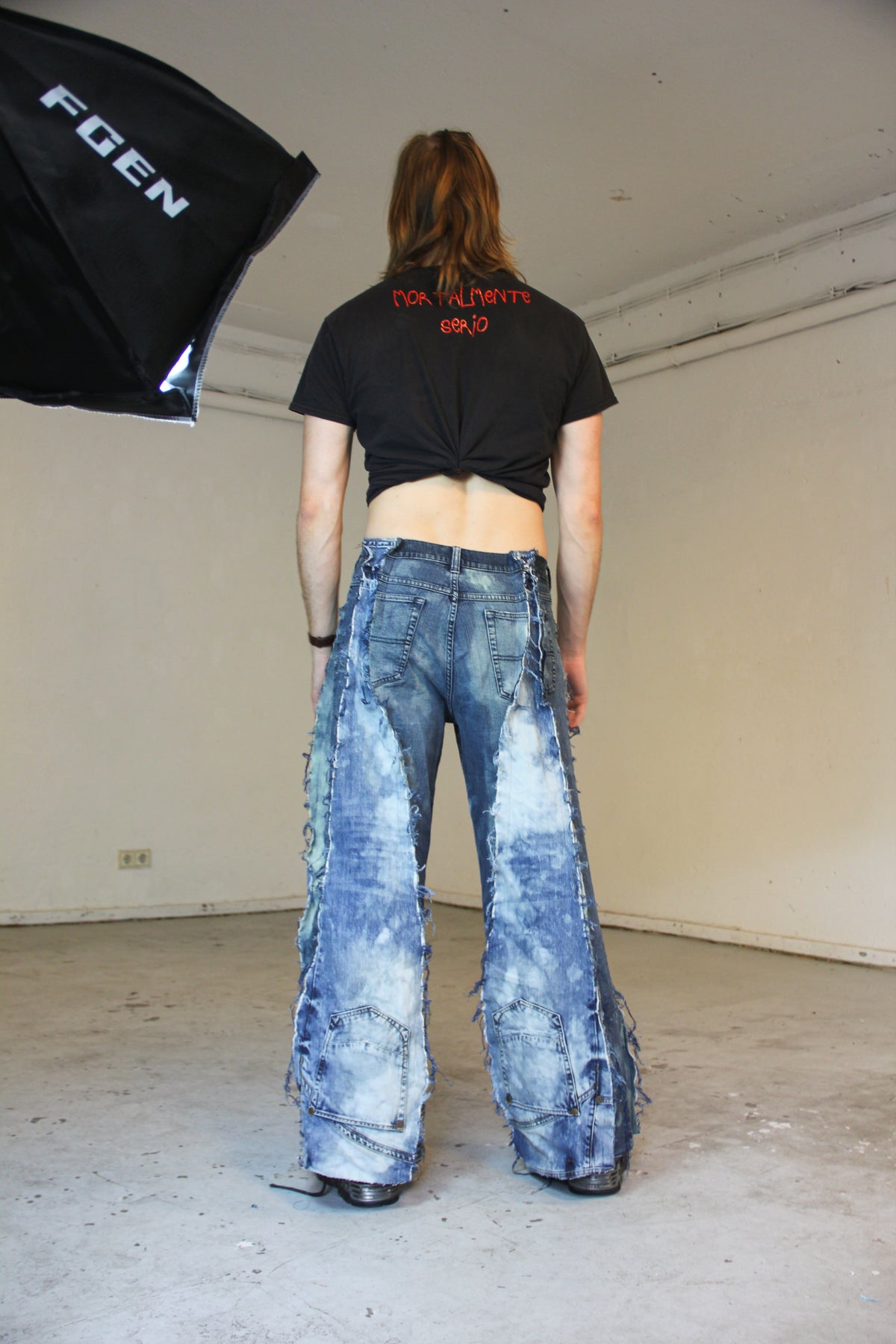 FLARED BLEACHED STAINED DENIM SPG PANTS