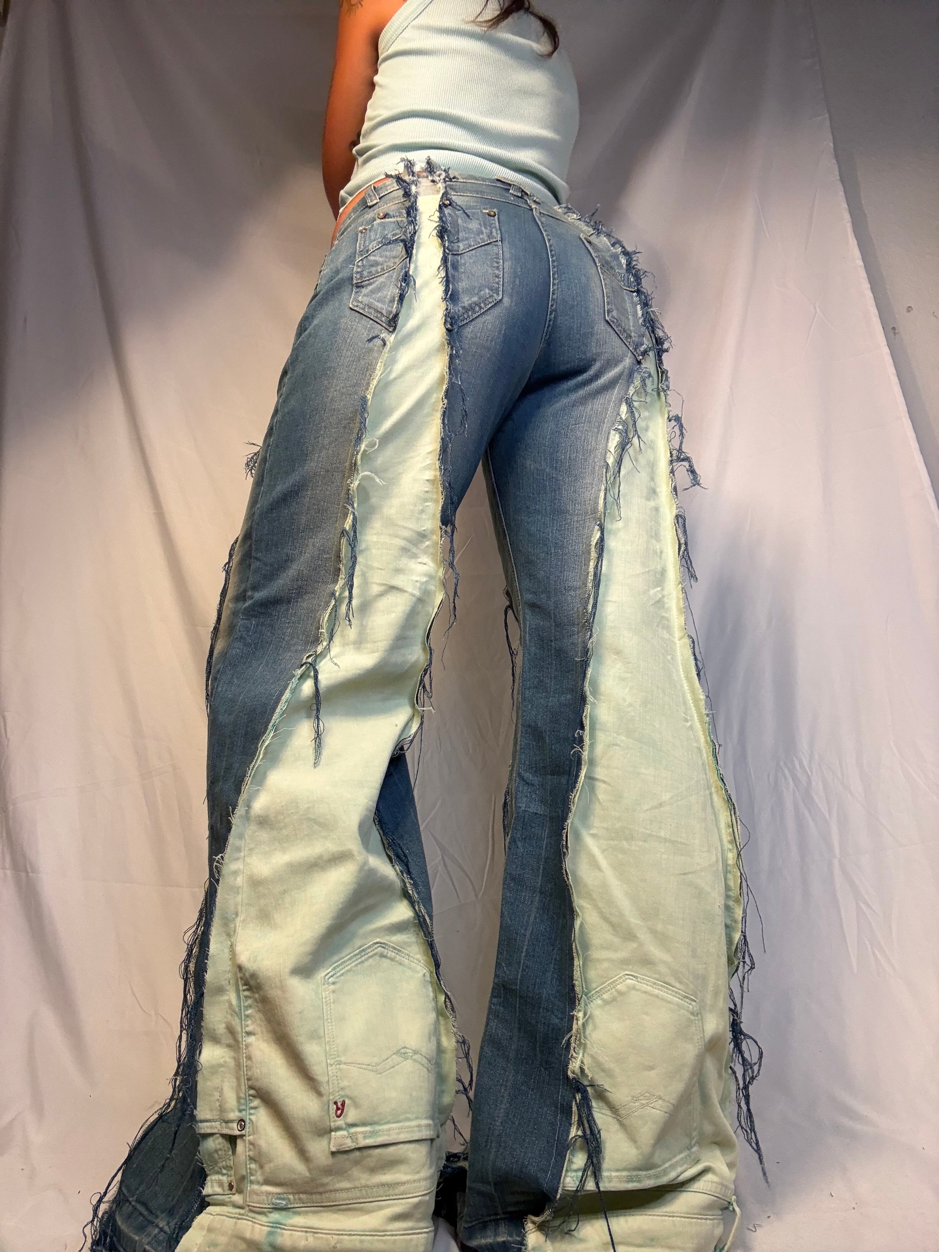 FLARED BLEACHED NEON GREEN / DENIM SPG PANTS