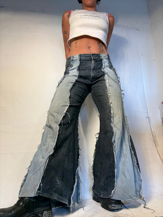 FLARED DOUBLE DENIM W BUTTON DETAILS SPG PANTS