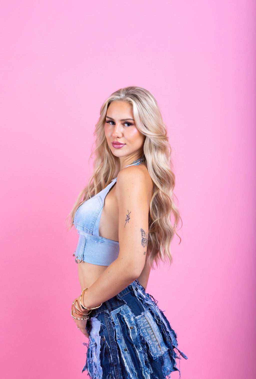 LIGHT DENIM HALTERNECK SPG TOP