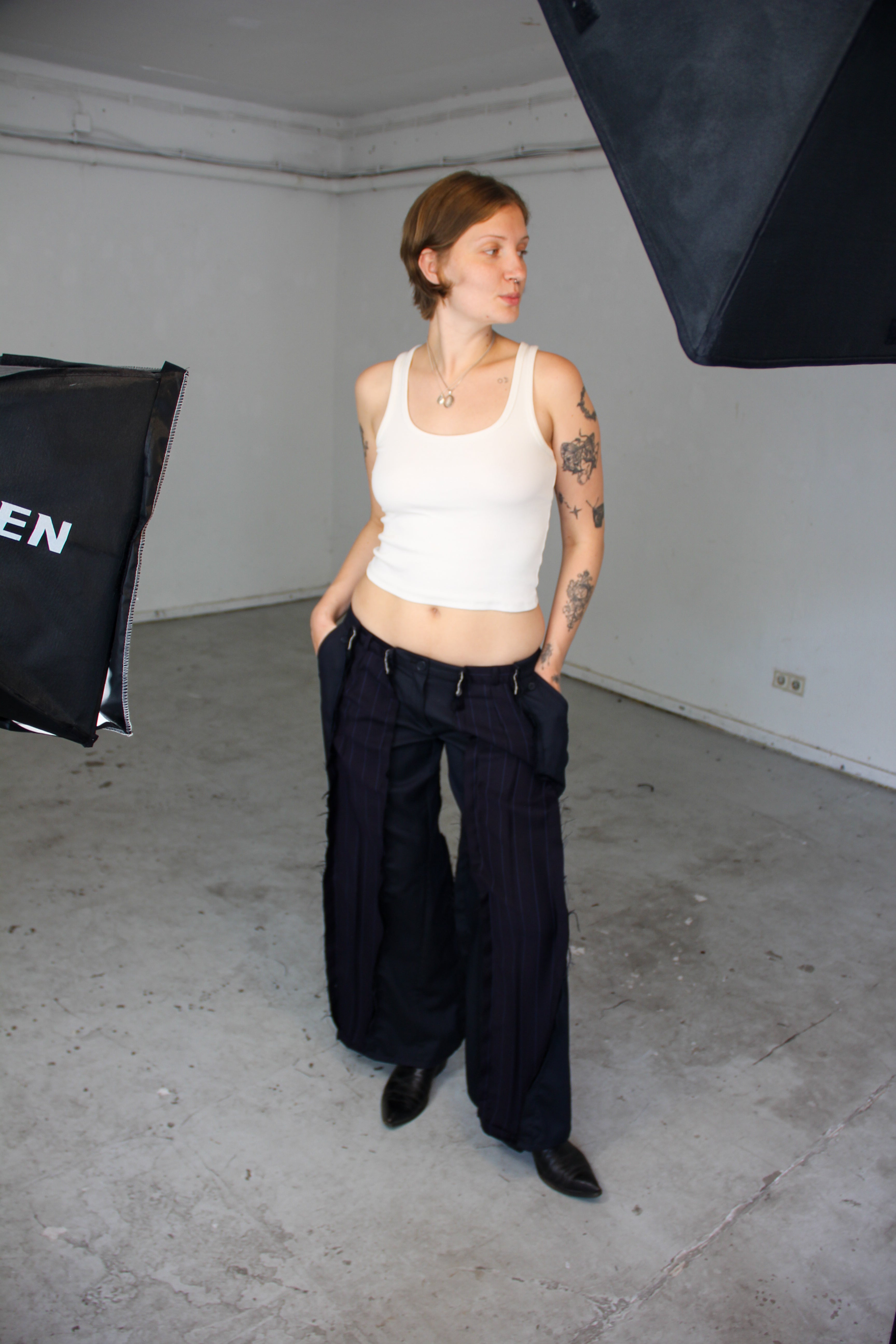 DARK NAVY PIN-STRIBE SPG SUITPANTS
