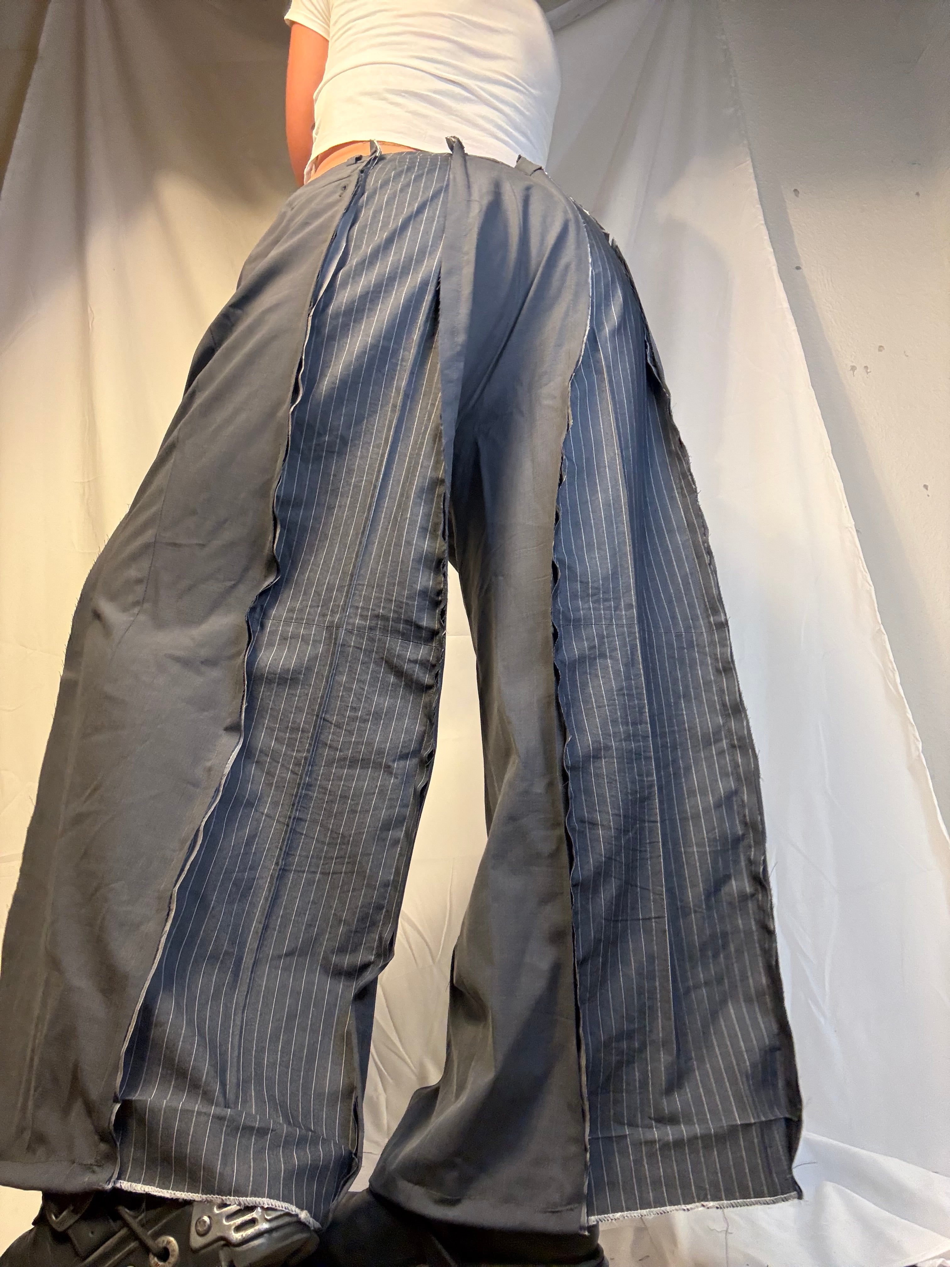 WIDE GREY-BLUE PINSTIBE SPG SUITPANTS