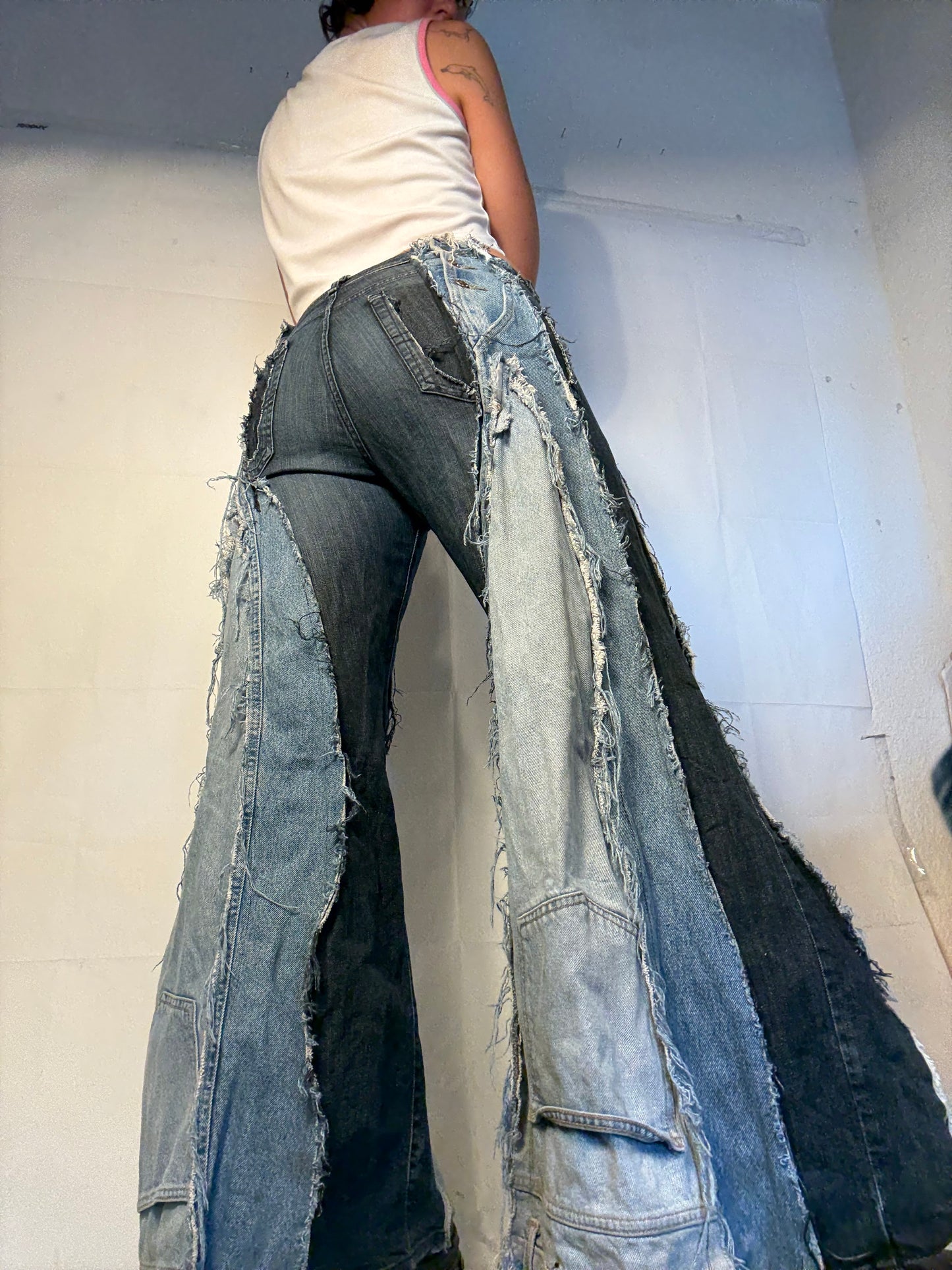 FLARED DOUBLE DENIM W BUTTON DETAILS SPG PANTS