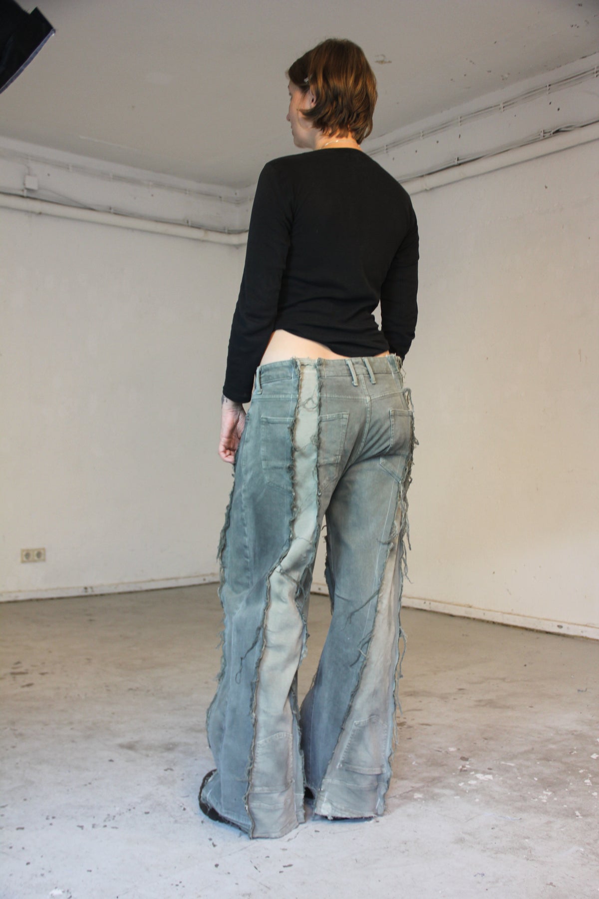 BAGGY STAINED LINOLEUM GREEN DENIM SPG PANTS