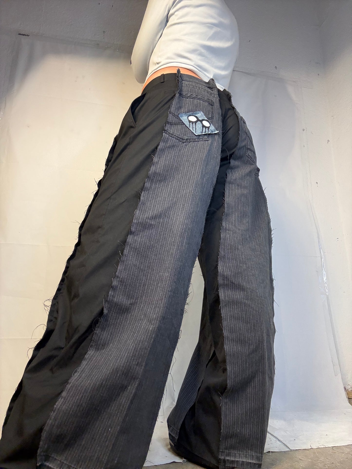 BAGGY HALF SUIT HALF DENIM SPG PANTS