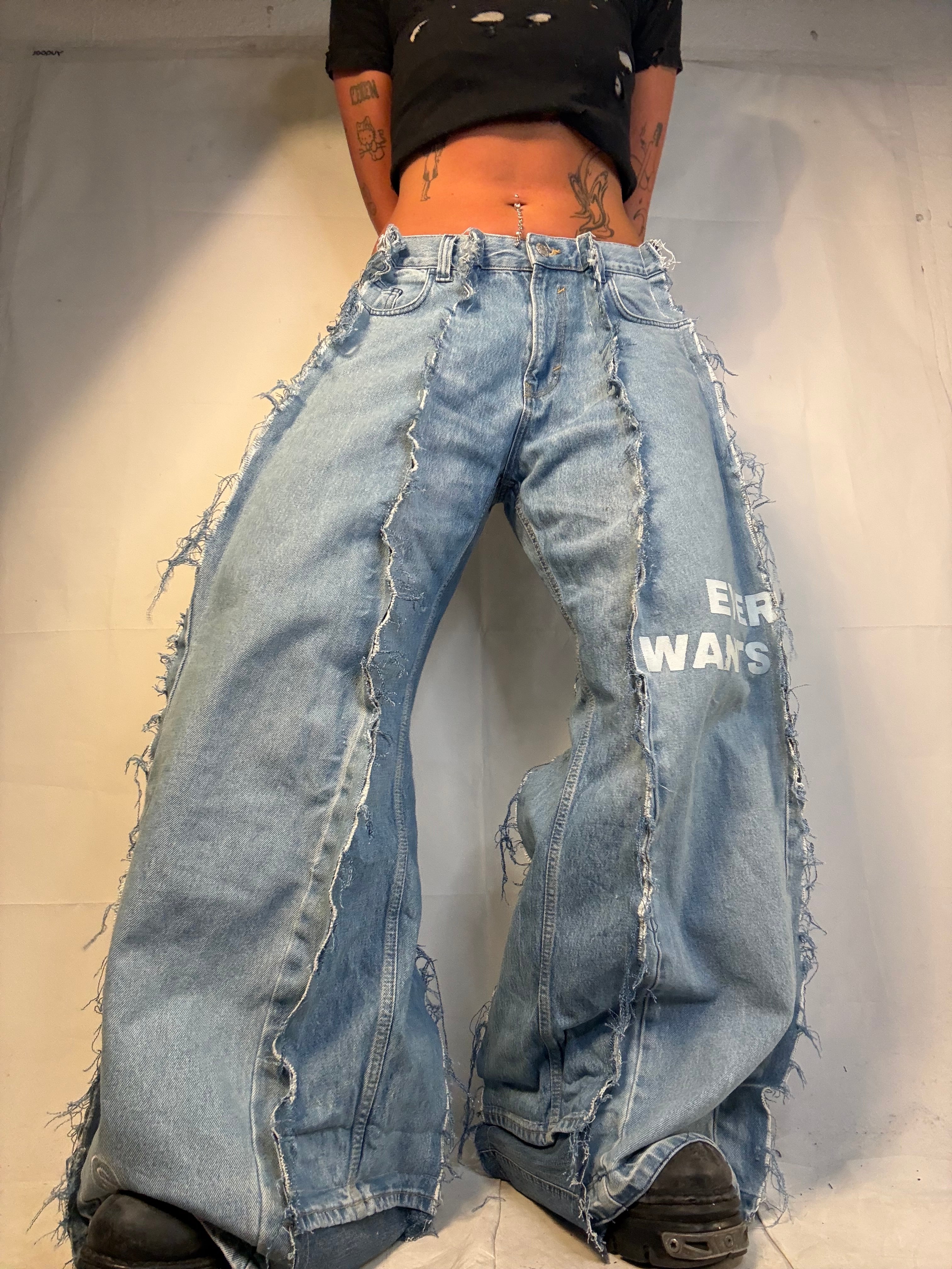 BAGGY OVERSIZE LIGHT DENIM W TEXT DETAIL SPG PANTS