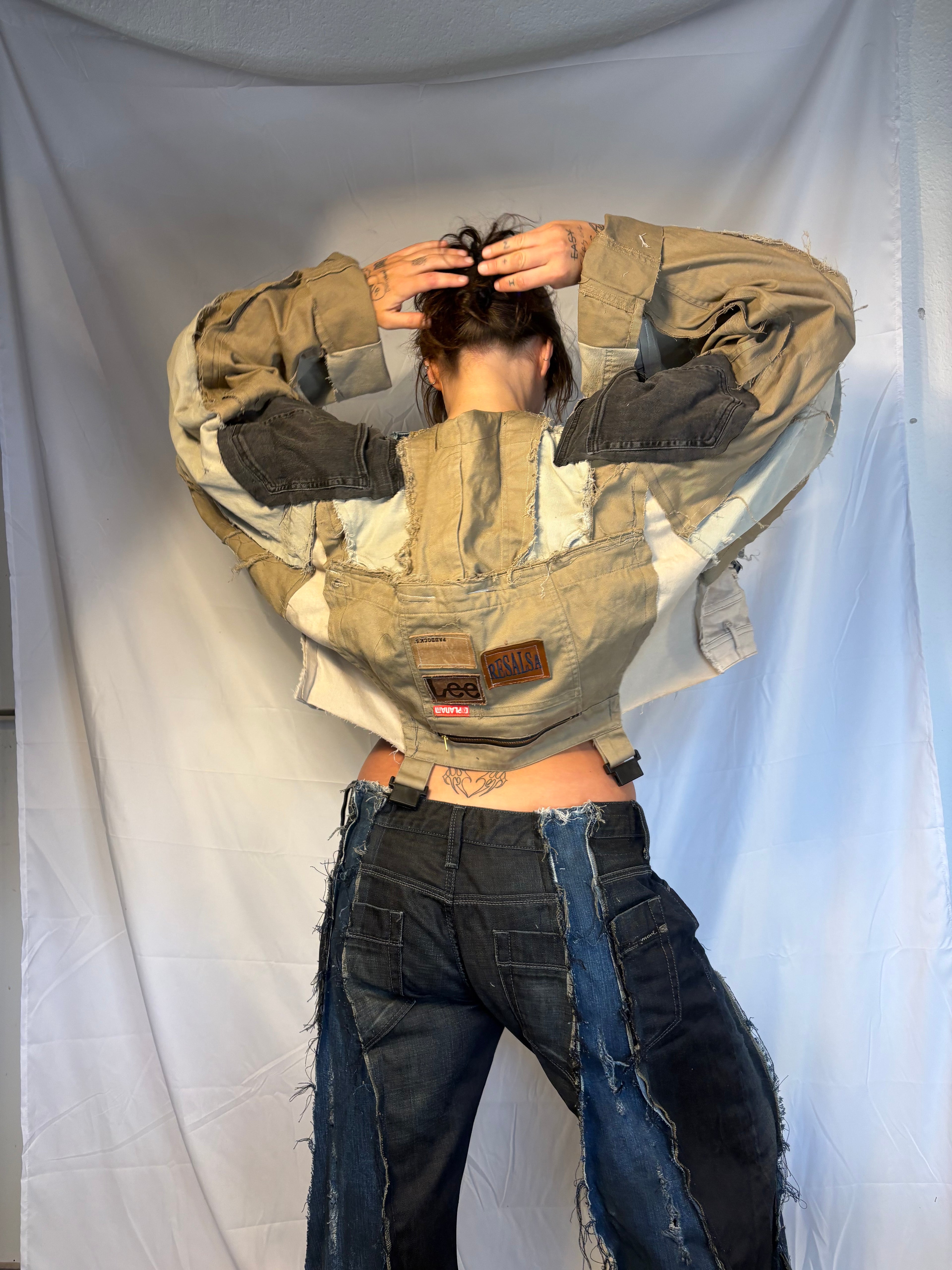 OVERSIZE BIKER DENIM SAND/GREY/BLACK SPG JACKET