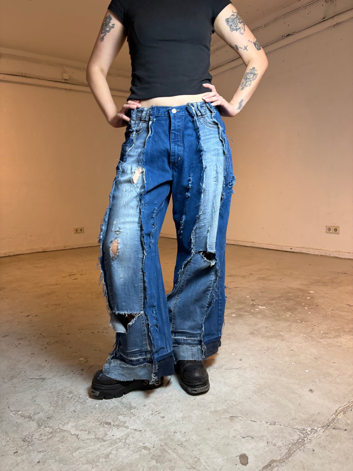 LIMITED EDITION EXTRA DISTRESSED BLUE DENIM SPG PANTS