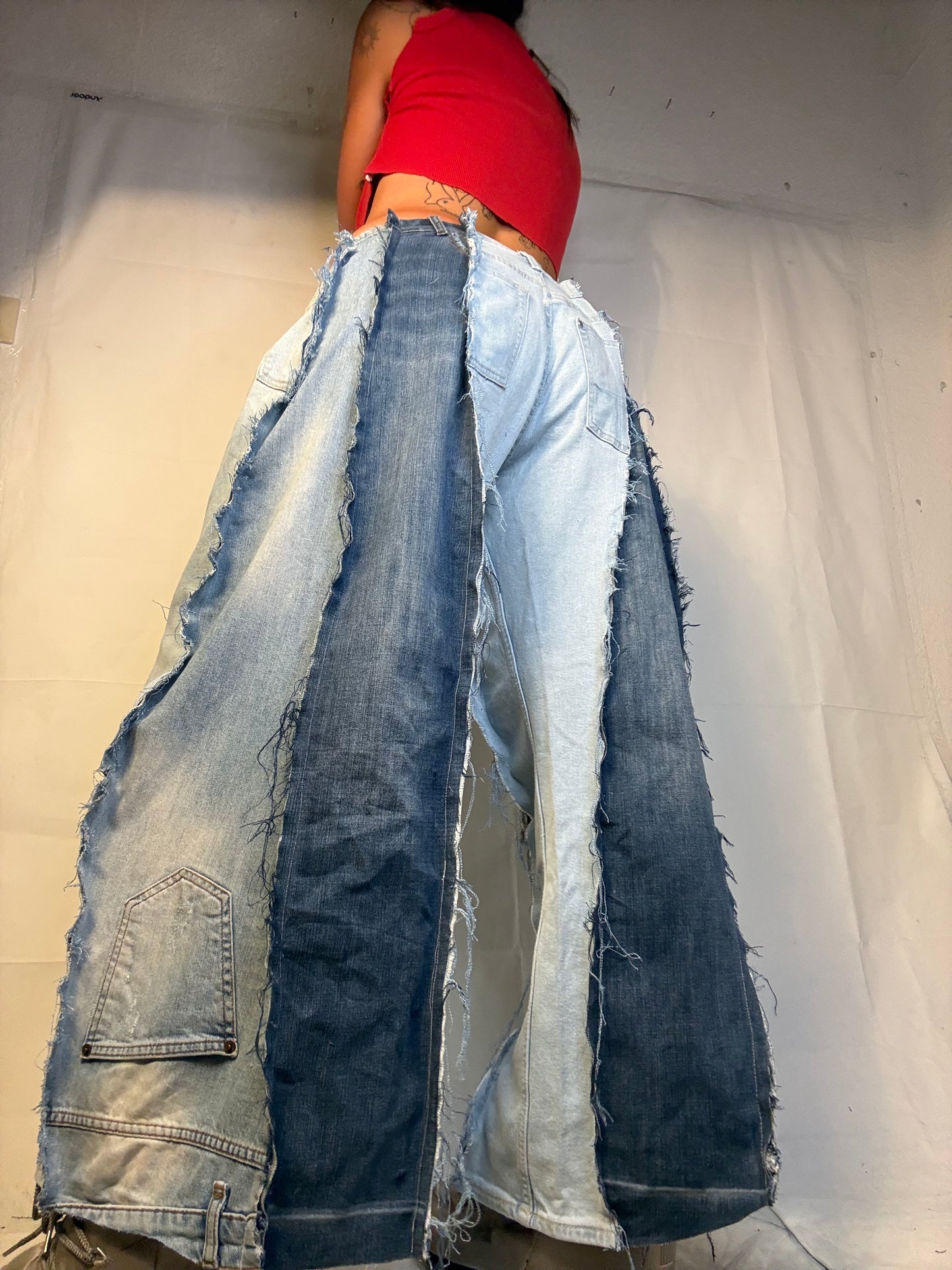 BAGGY RIPPED LIGHT DENIM SPG PANTS