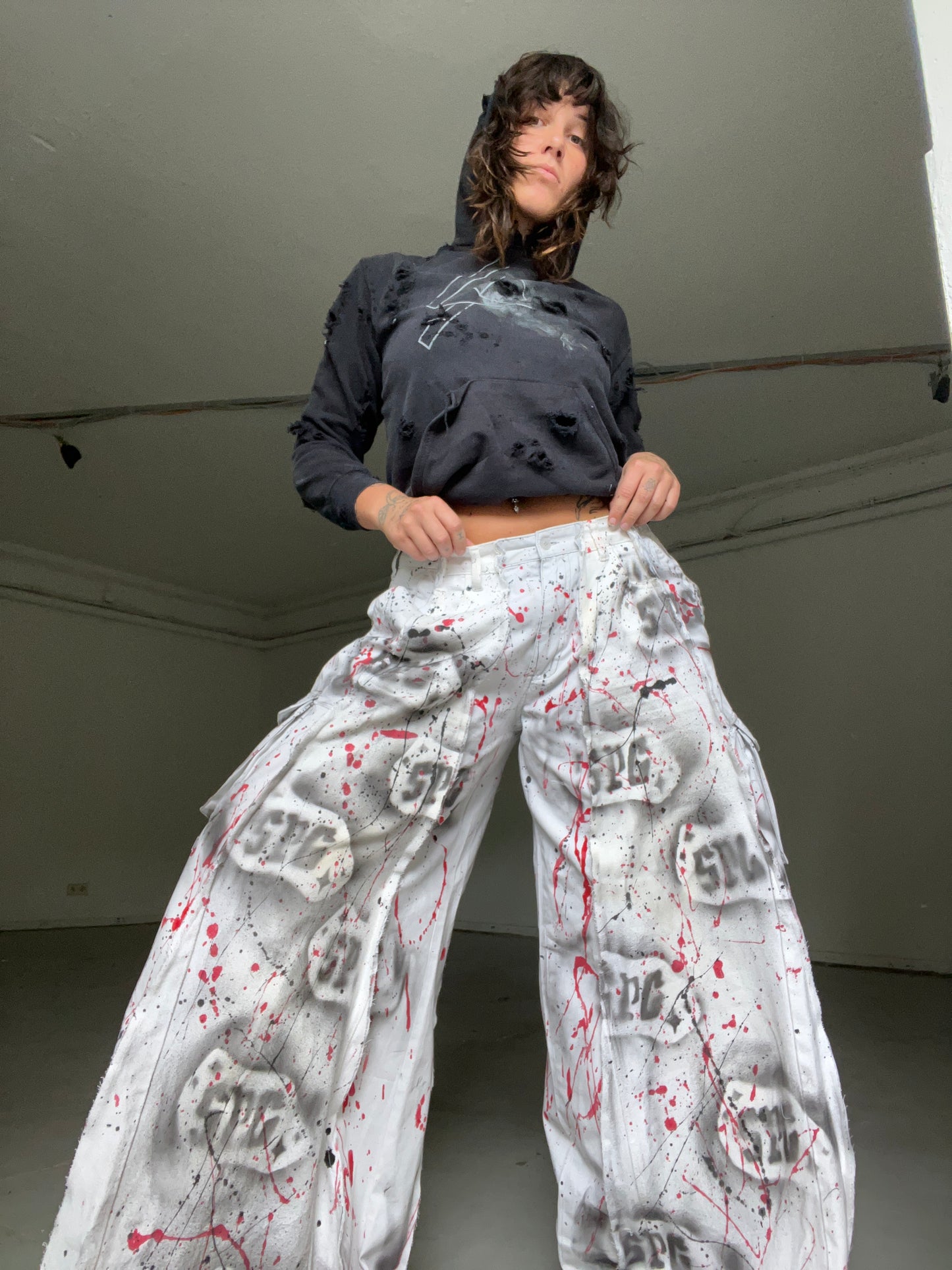 Extra Baggy Long White/Painted SPG Pants