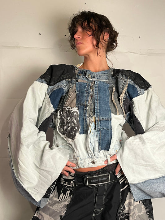 EXTRA OVERSIZE DENIM BIKER SPG JACKET