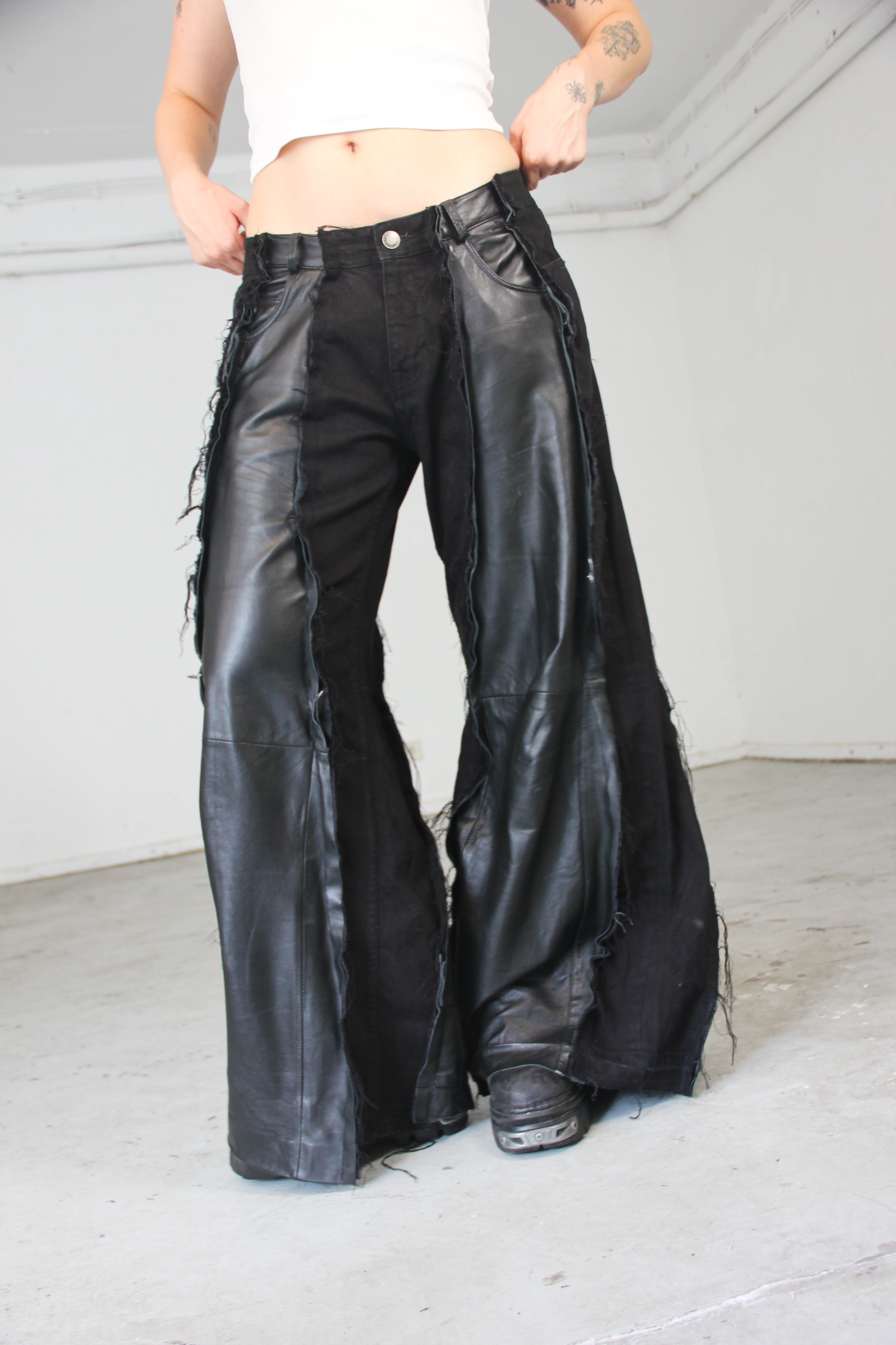 BAGGY BLACK LEATHER/DENIM SPG PANTS