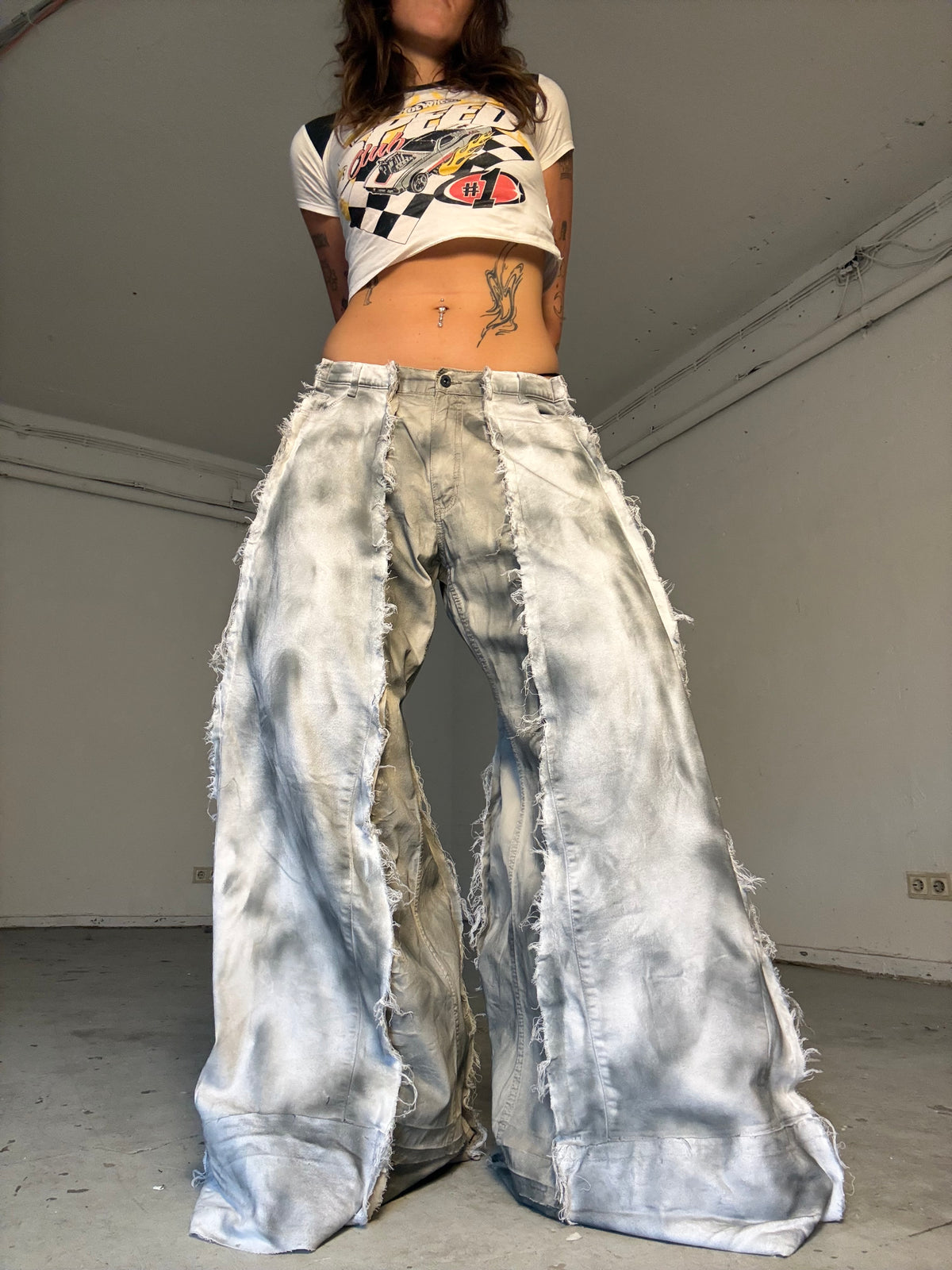 EXTRA BAGGY HEAVILY STAINED LIGHT/WHITE SPG PANTS