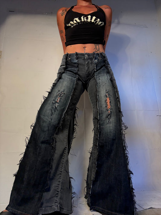 FLARED RIPPED GREY/DENIM SPG PANTS