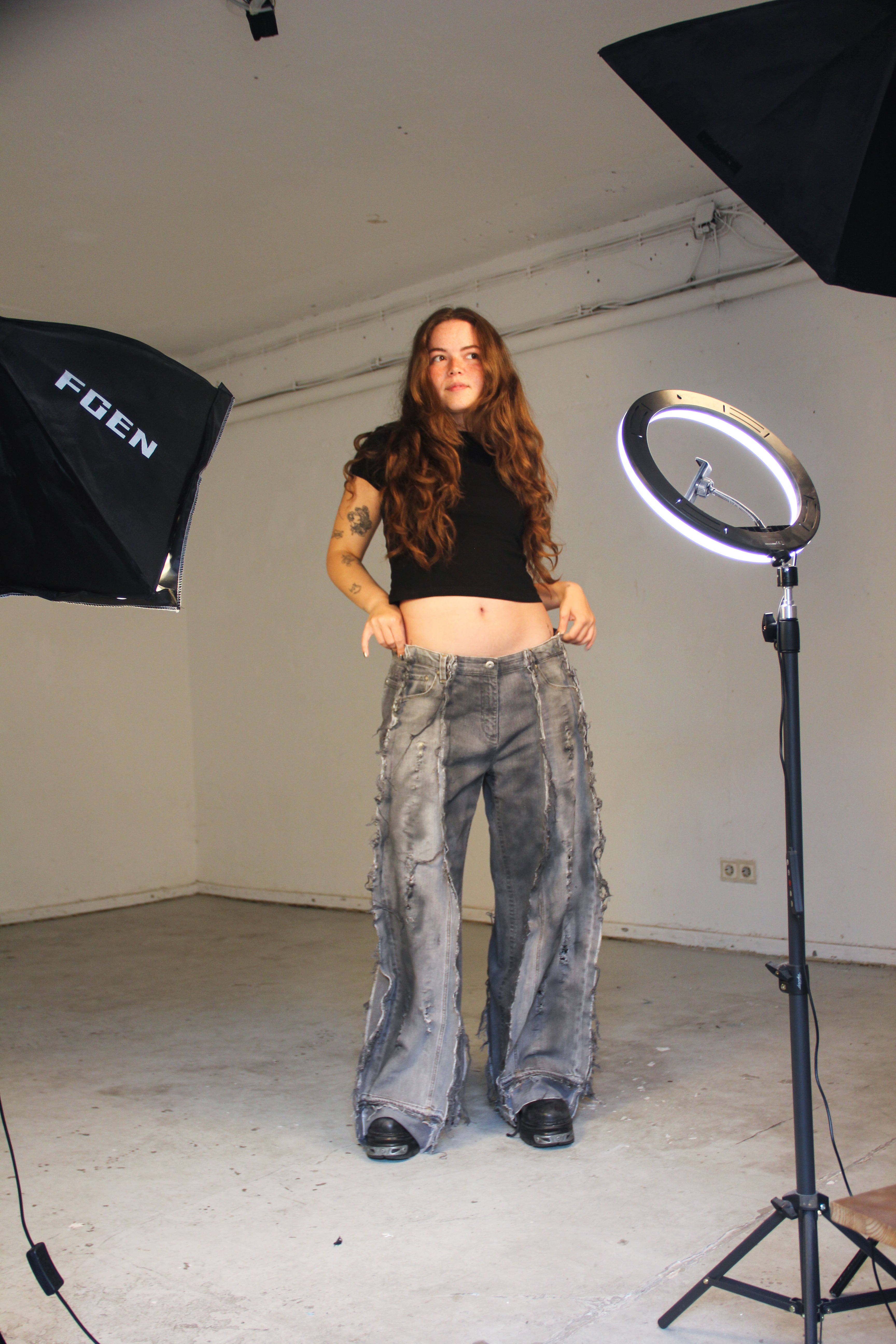 FLARED STAINED DOUBLE GREY SPG PANTS