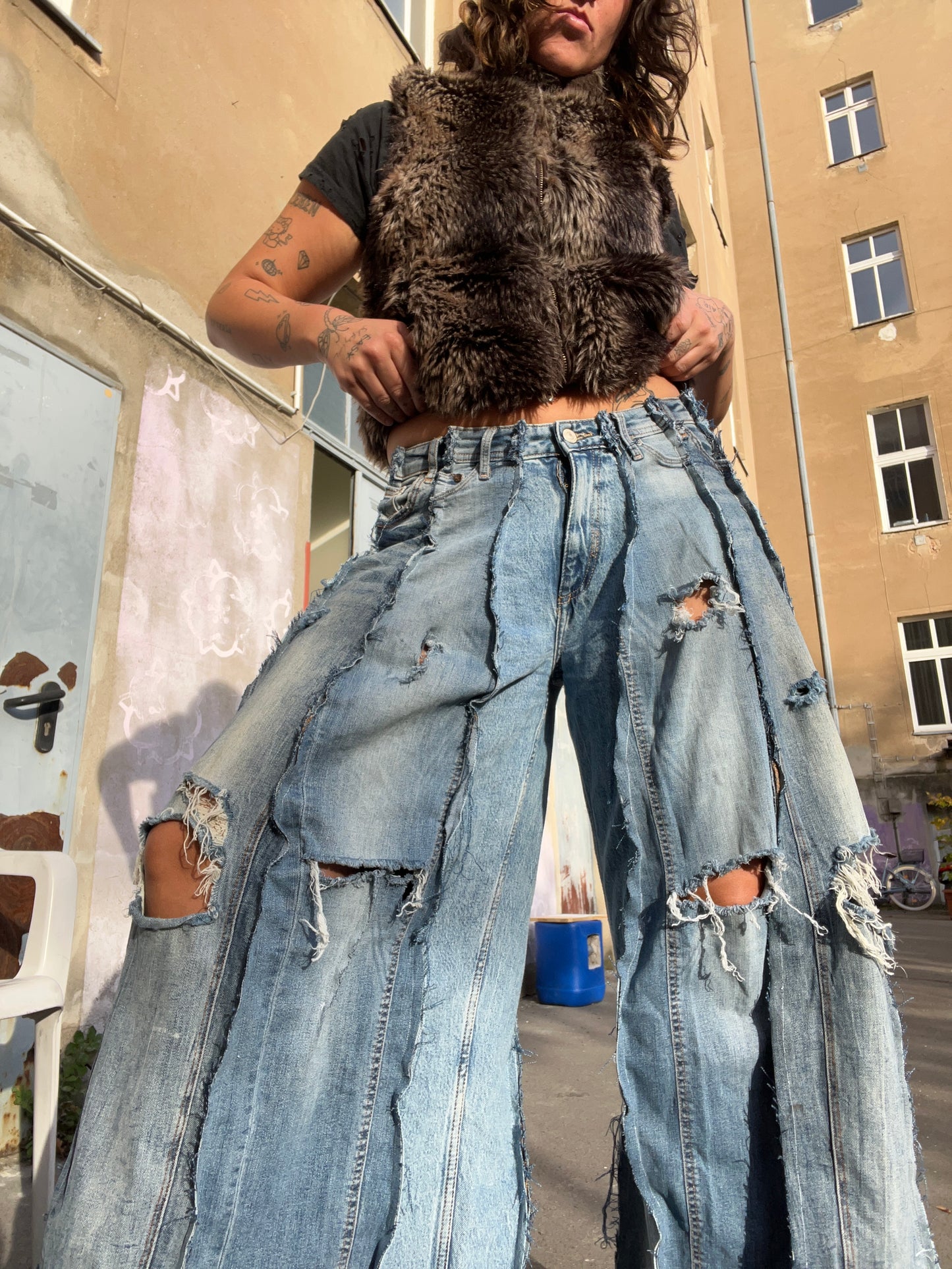 Flared Ripped Denim SPG Pants