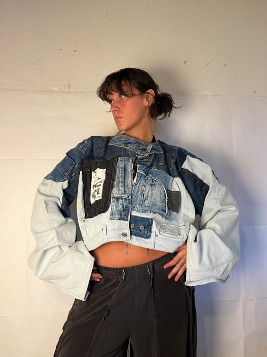 EXTRA OVERSIZE DENIM BIKER SPG JACKET