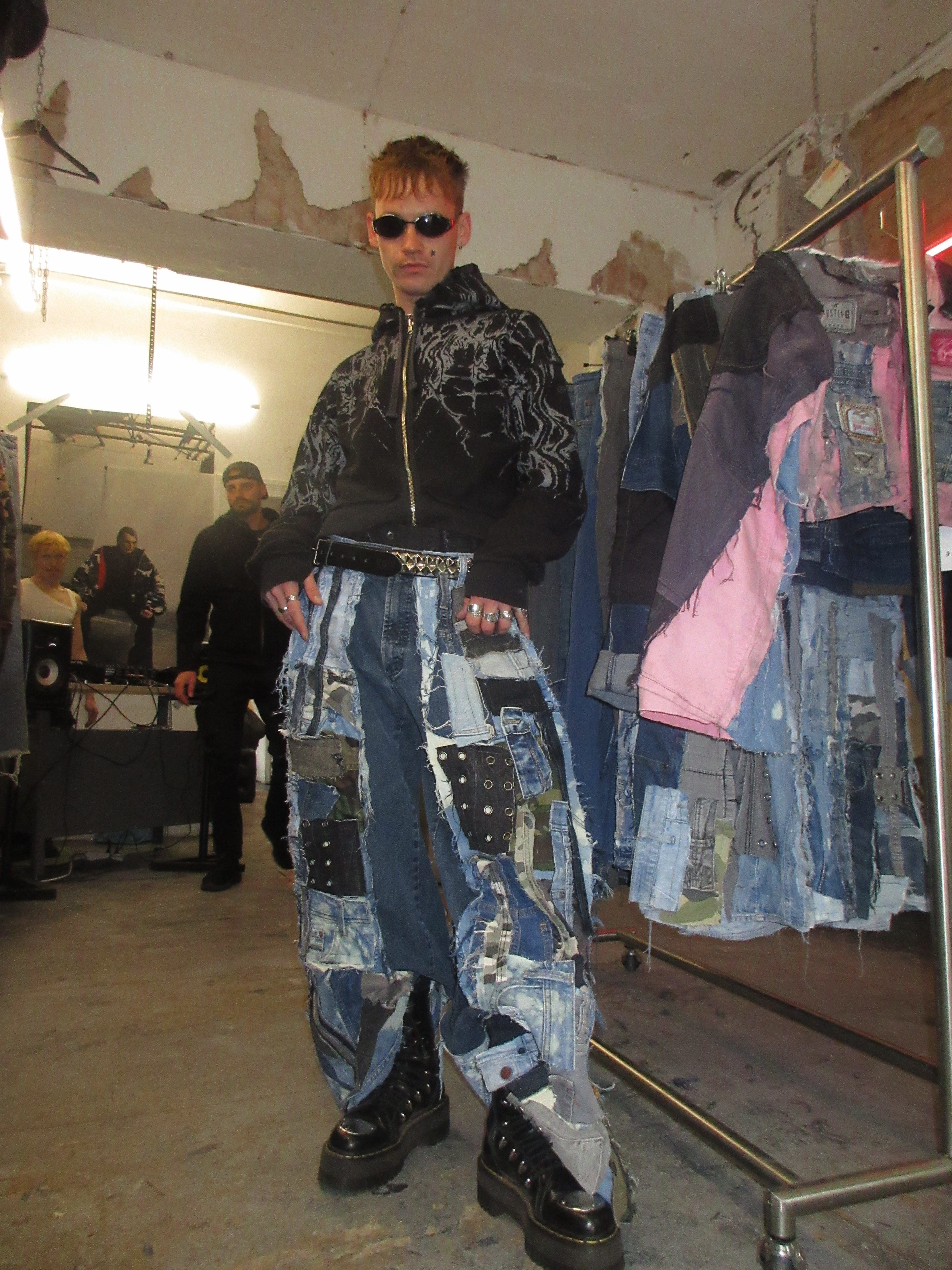 SCRAP-PATCHED DARK DENIM SPG PANTS