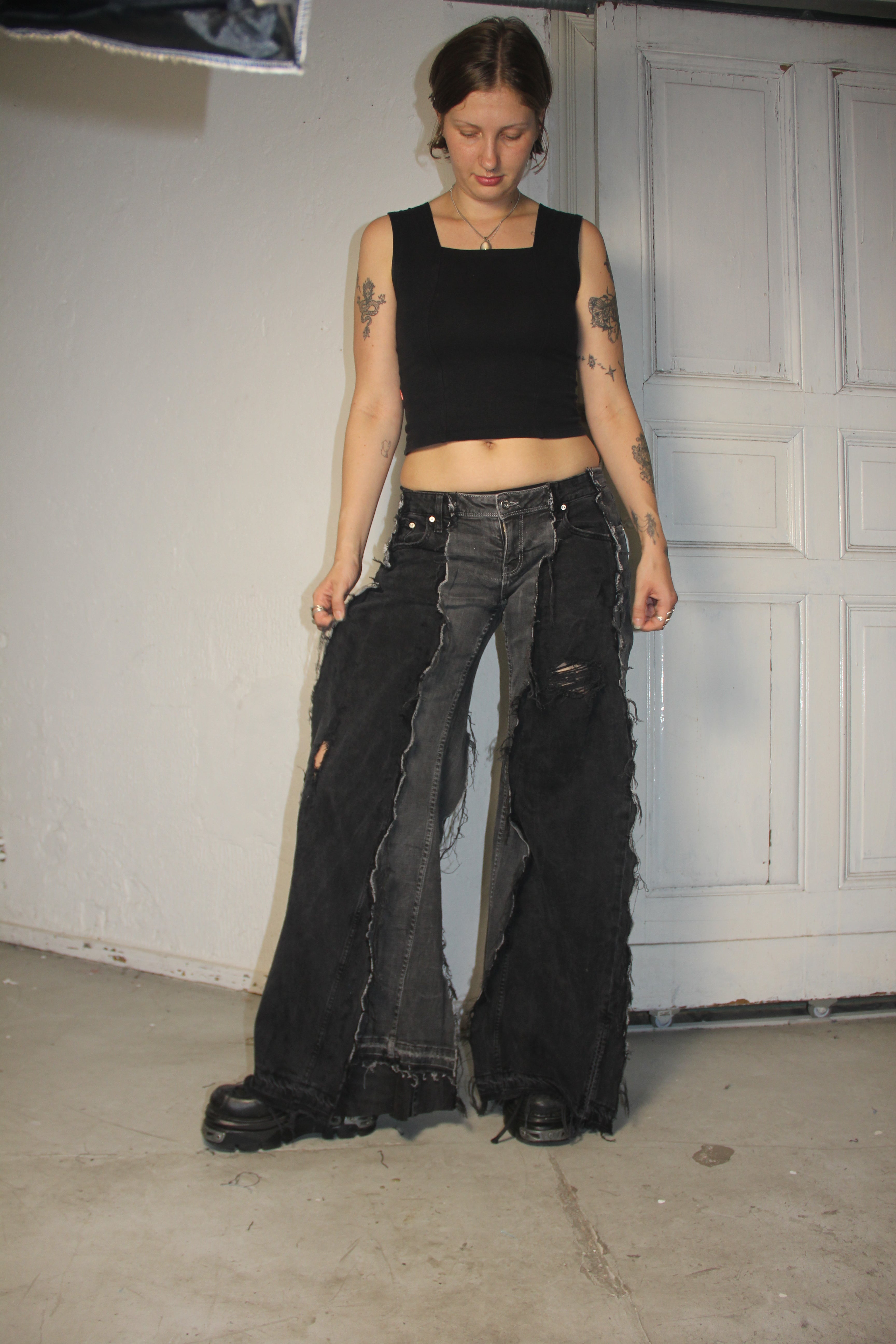 LIMITED EDITION FLARED EXTRA LONG DARK GREY SPG PANTS