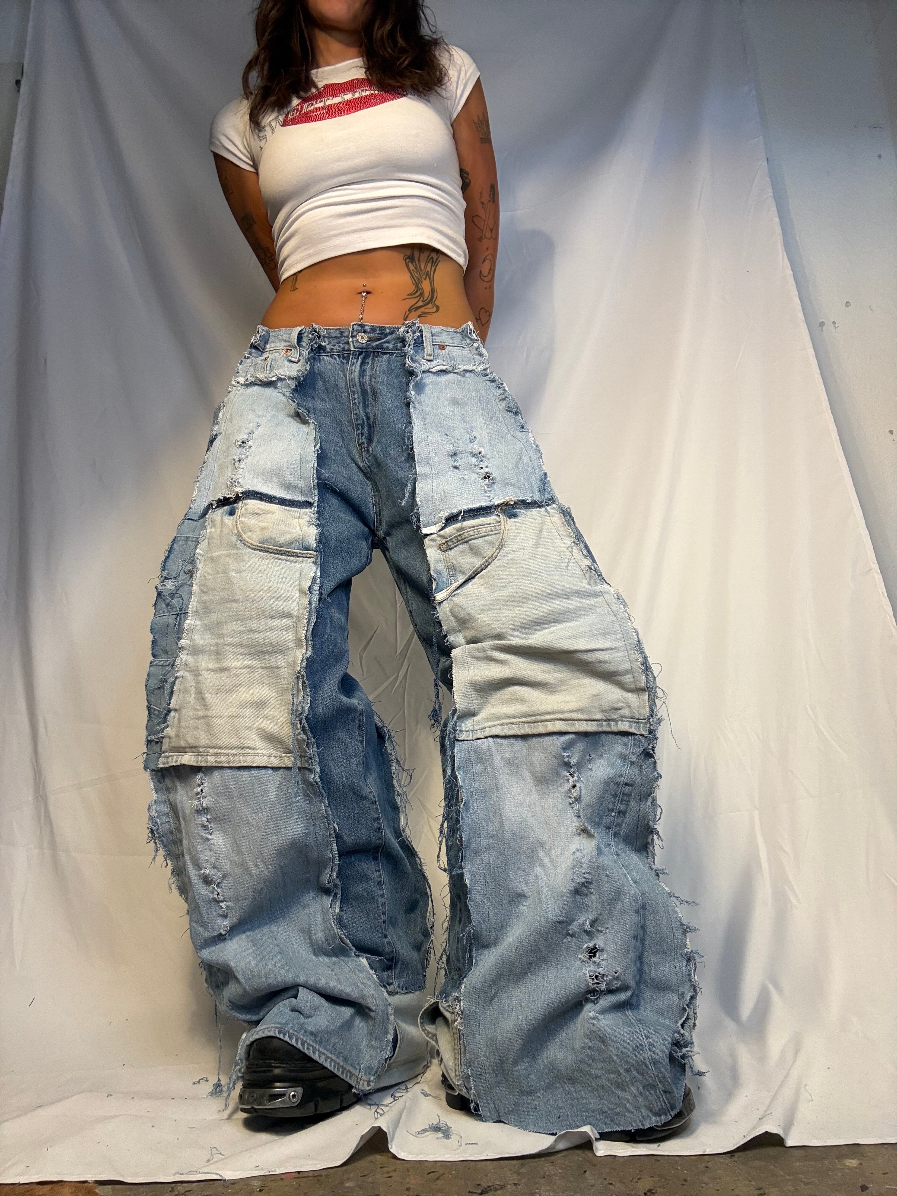 EXTRA BAGGY OVERSIZE PATCHED DENIM SPG PANTS