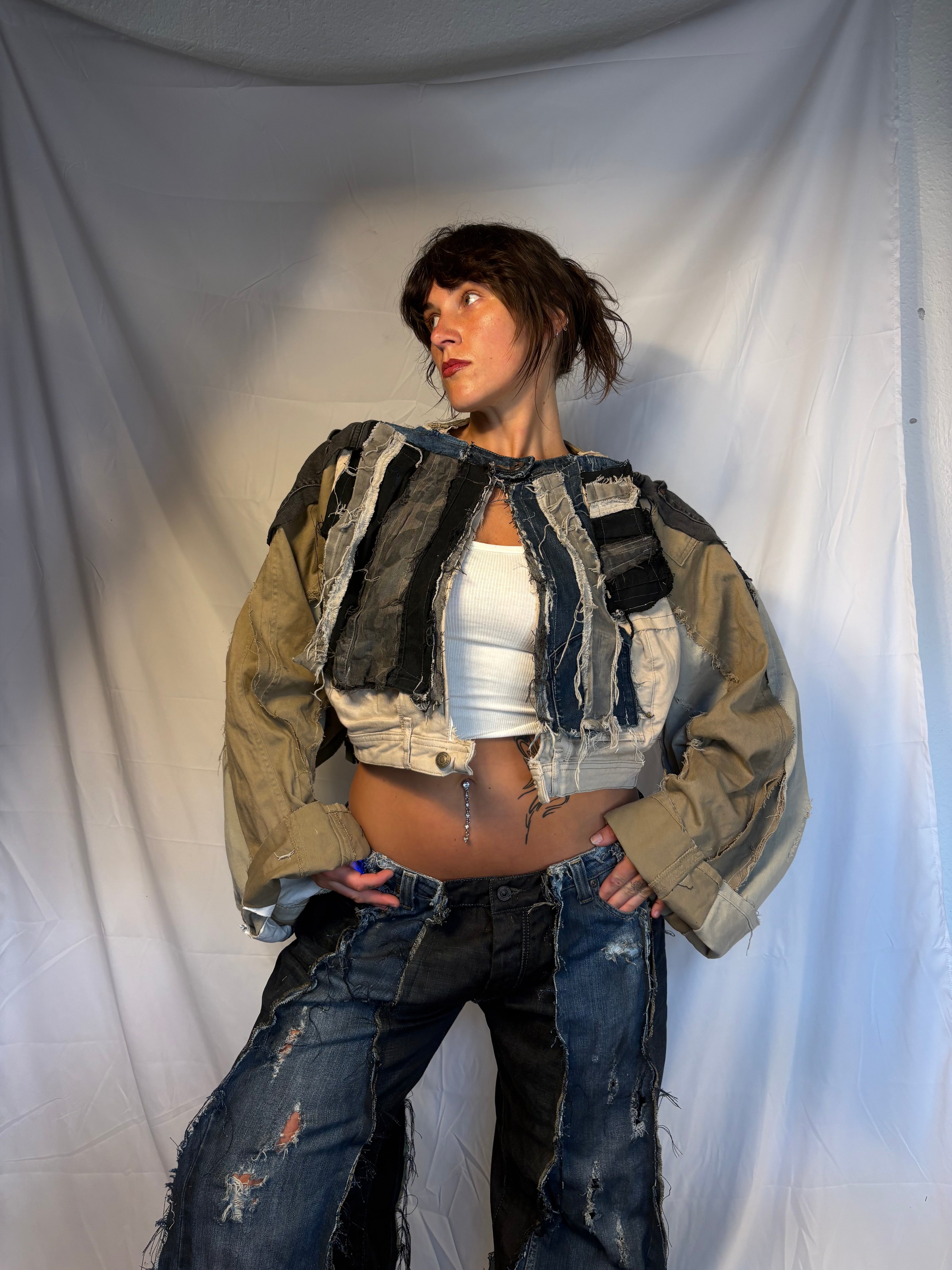 OVERSIZE BIKER DENIM SAND/GREY/BLACK SPG JACKET