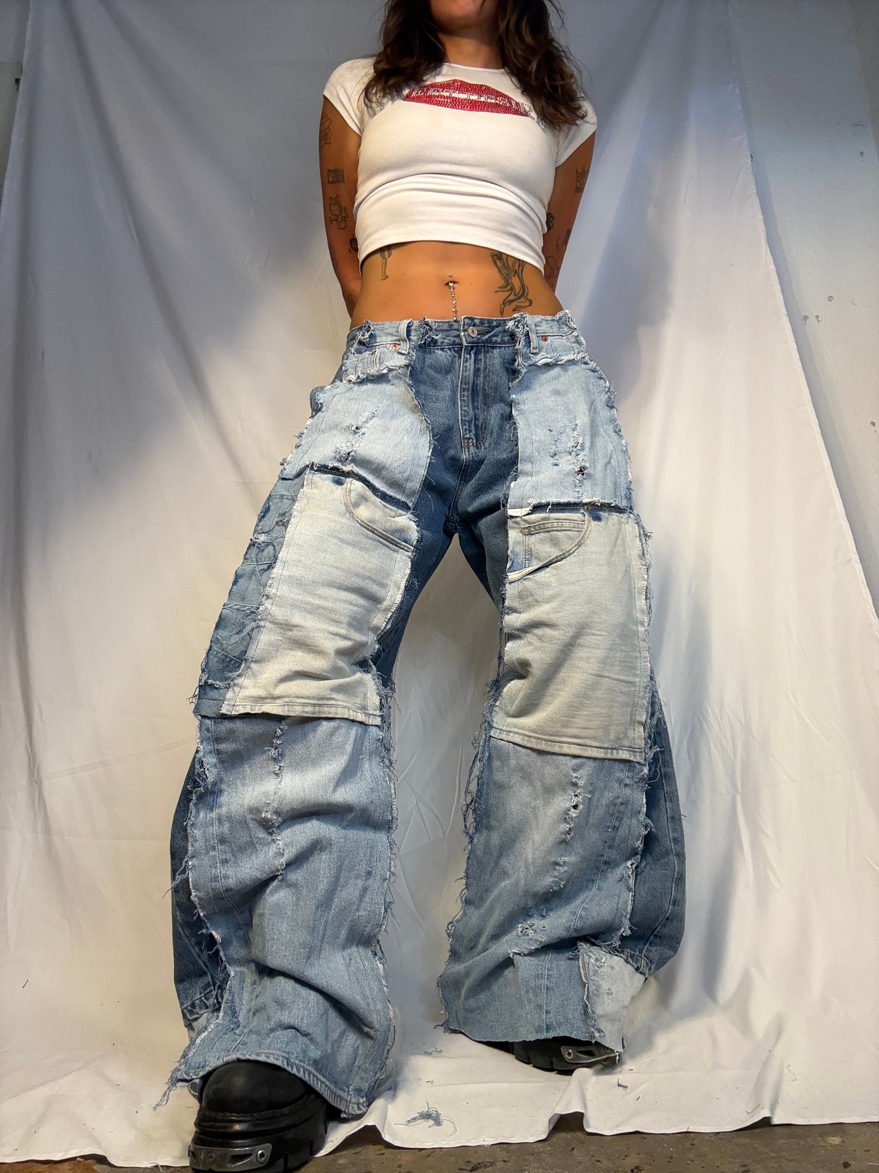 EXTRA BAGGY OVERSIZE PATCHED DENIM SPG PANTS
