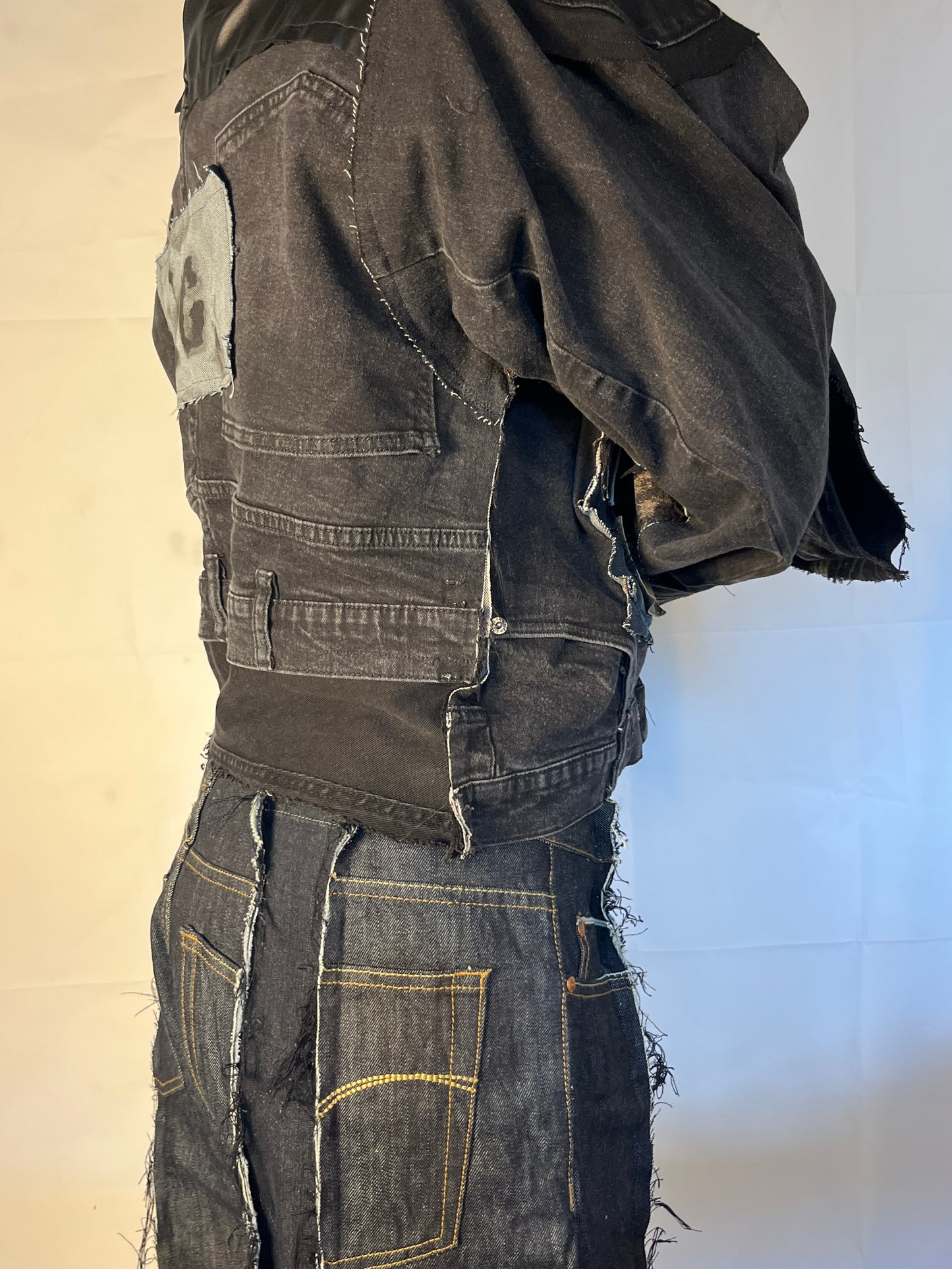 BLACK DENIM BIKER SPG PANTS