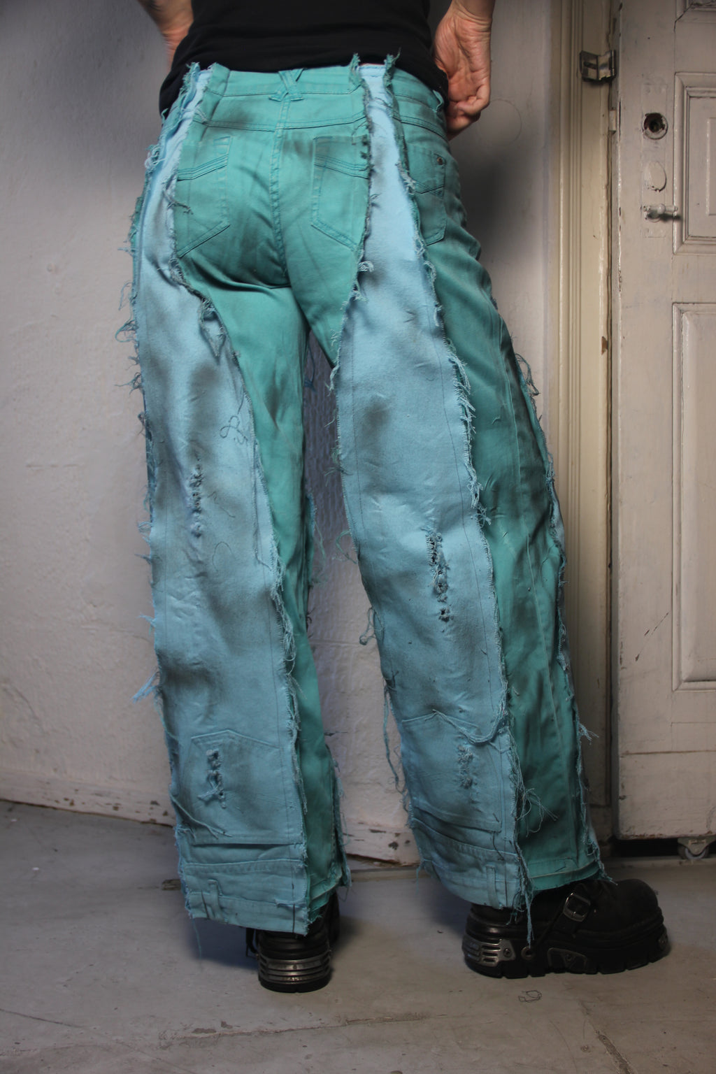 LIMITED EDITION STAINED TURQUOISE BLUE DENIM SPG PANTS