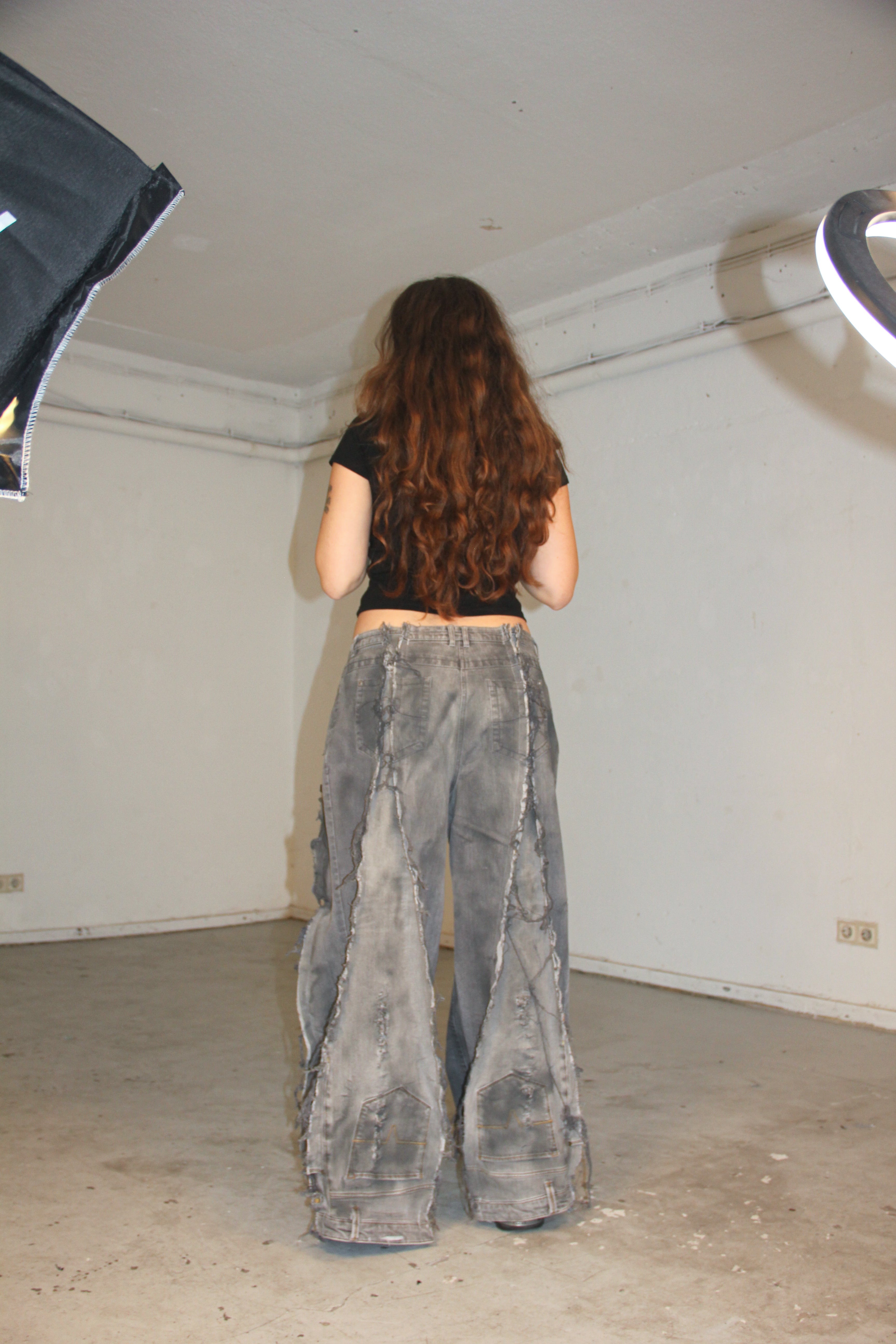 FLARED STAINED DOUBLE GREY SPG PANTS